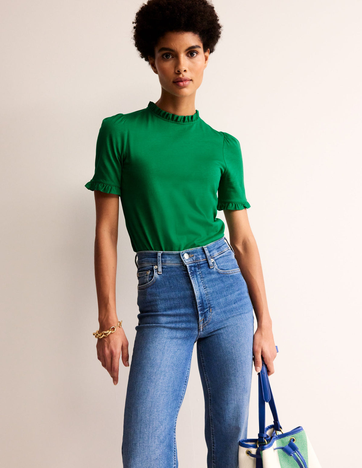 Supersoft Frill Detail T-shirt-Pepper Green - Image 1