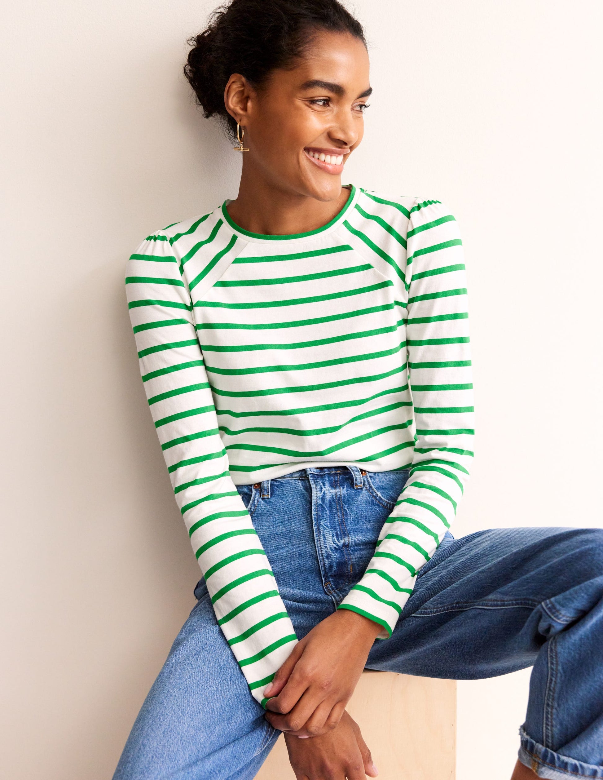 Arabella Stripe T-Shirt-Green Tambourine-1