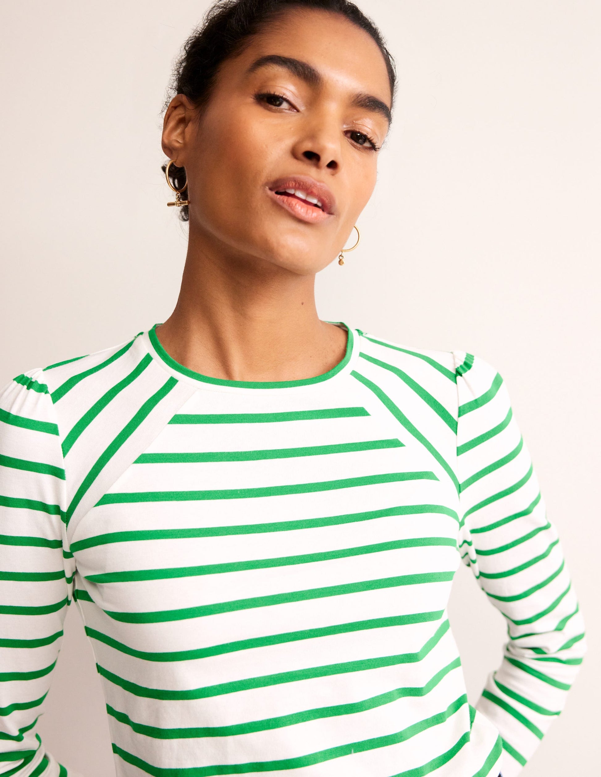 Arabella Stripe T-Shirt-Green Tambourine-2