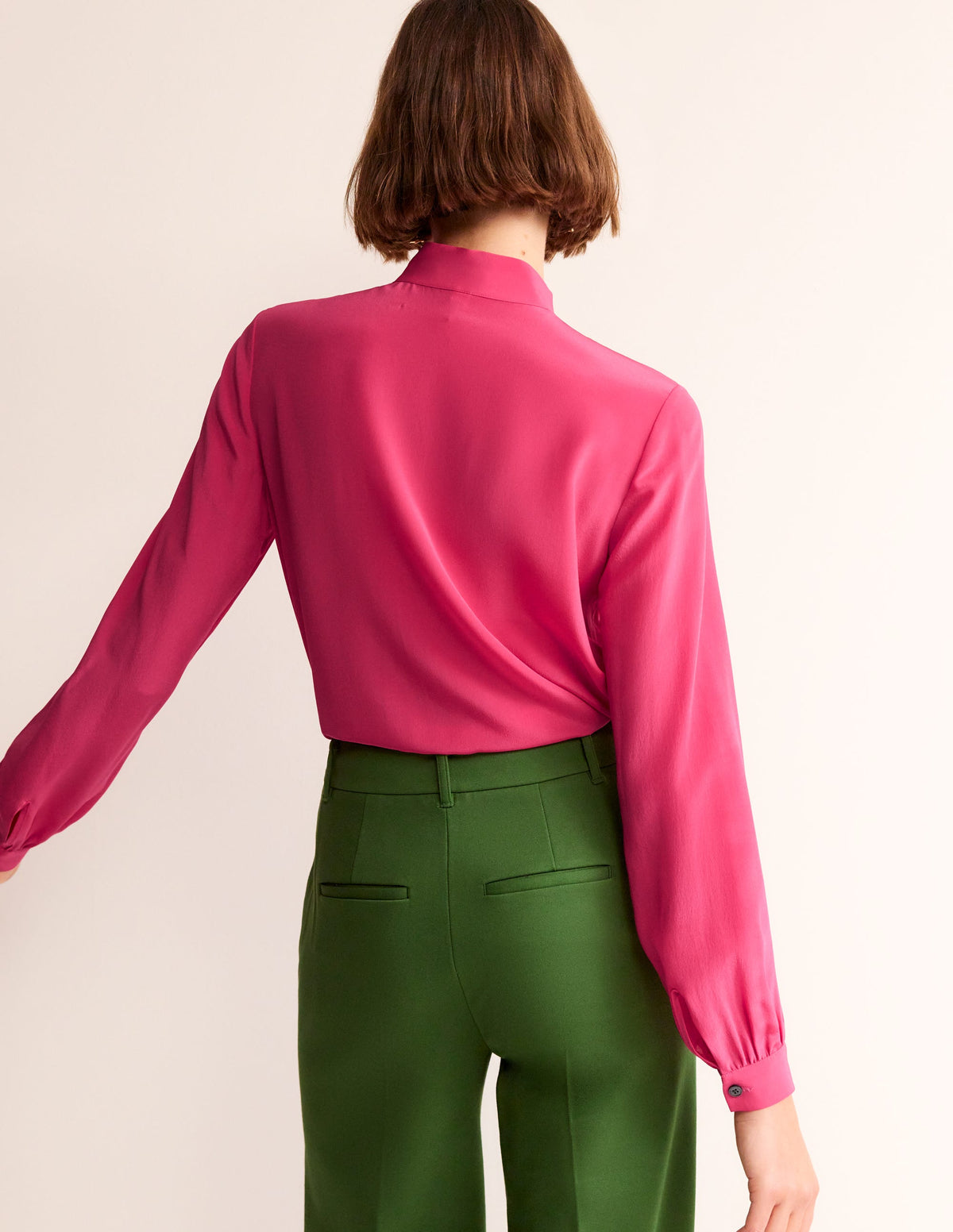 Bow Neck Button Down Blouse-Rethink Pink-3