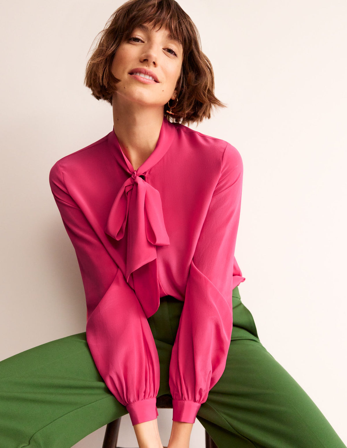 Bow Neck Button Down Blouse-Rethink Pink-4