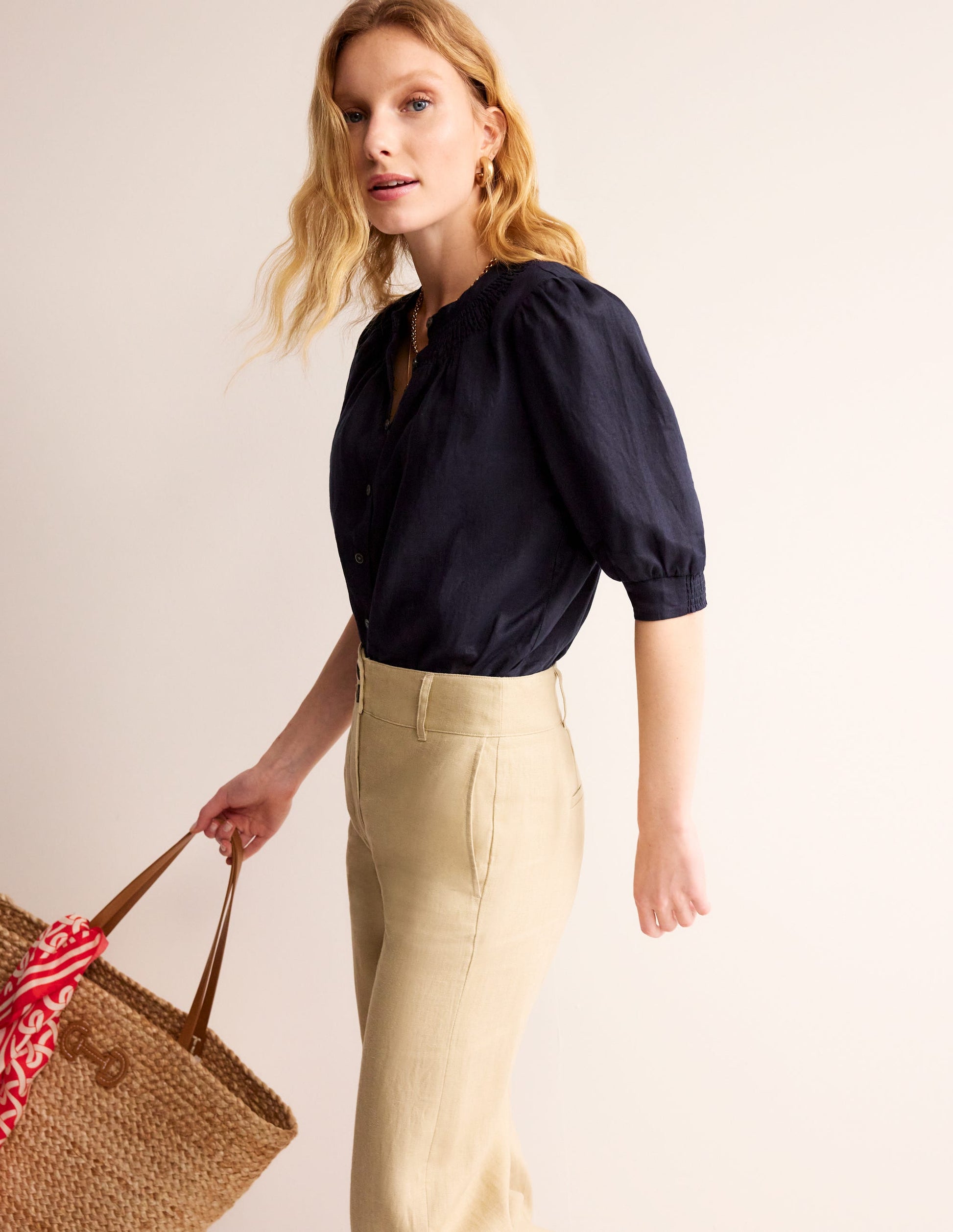 Ada Linen Top-Navy-1