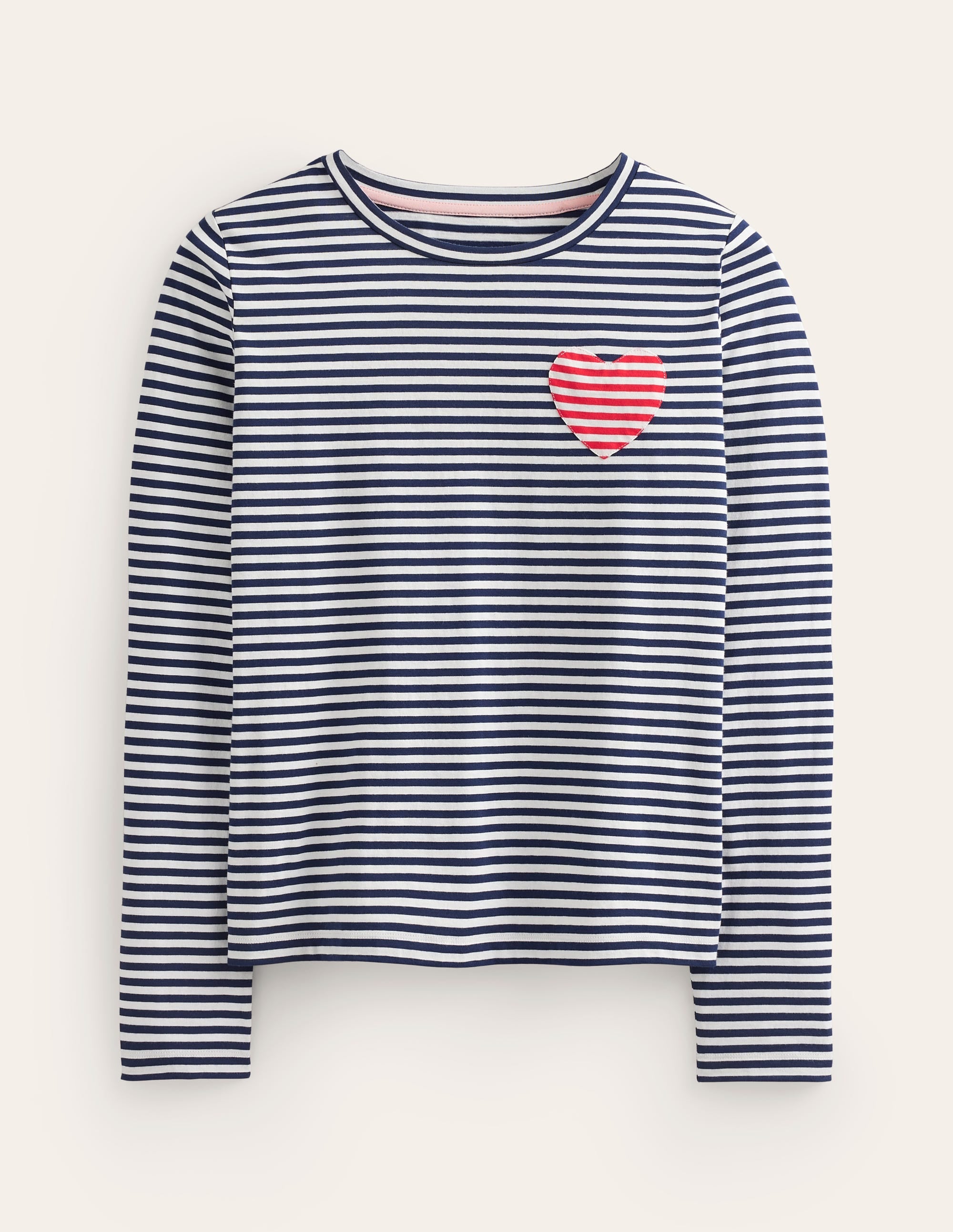 Heart Stripe Crew Neck Top-Navy, Ivory - Image 5