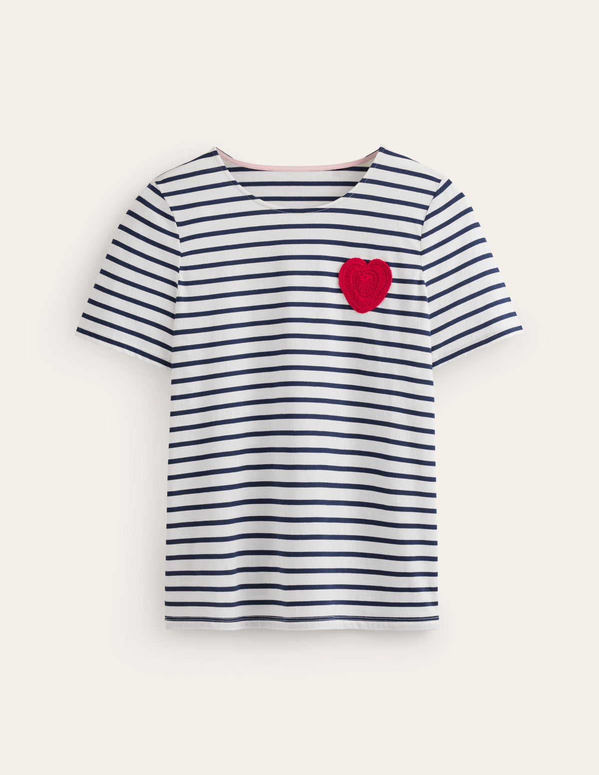 Crochet T-shirt-Ivory, Navy Heart - Image 5