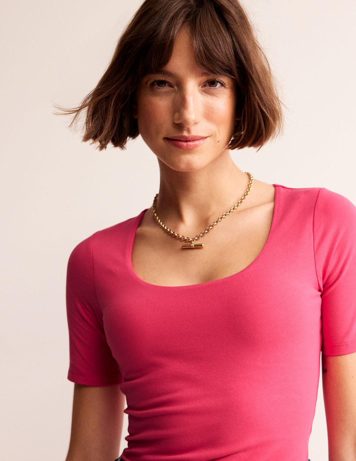 Double Layer Scoop T-shirt-Rethink Pink - Image 1