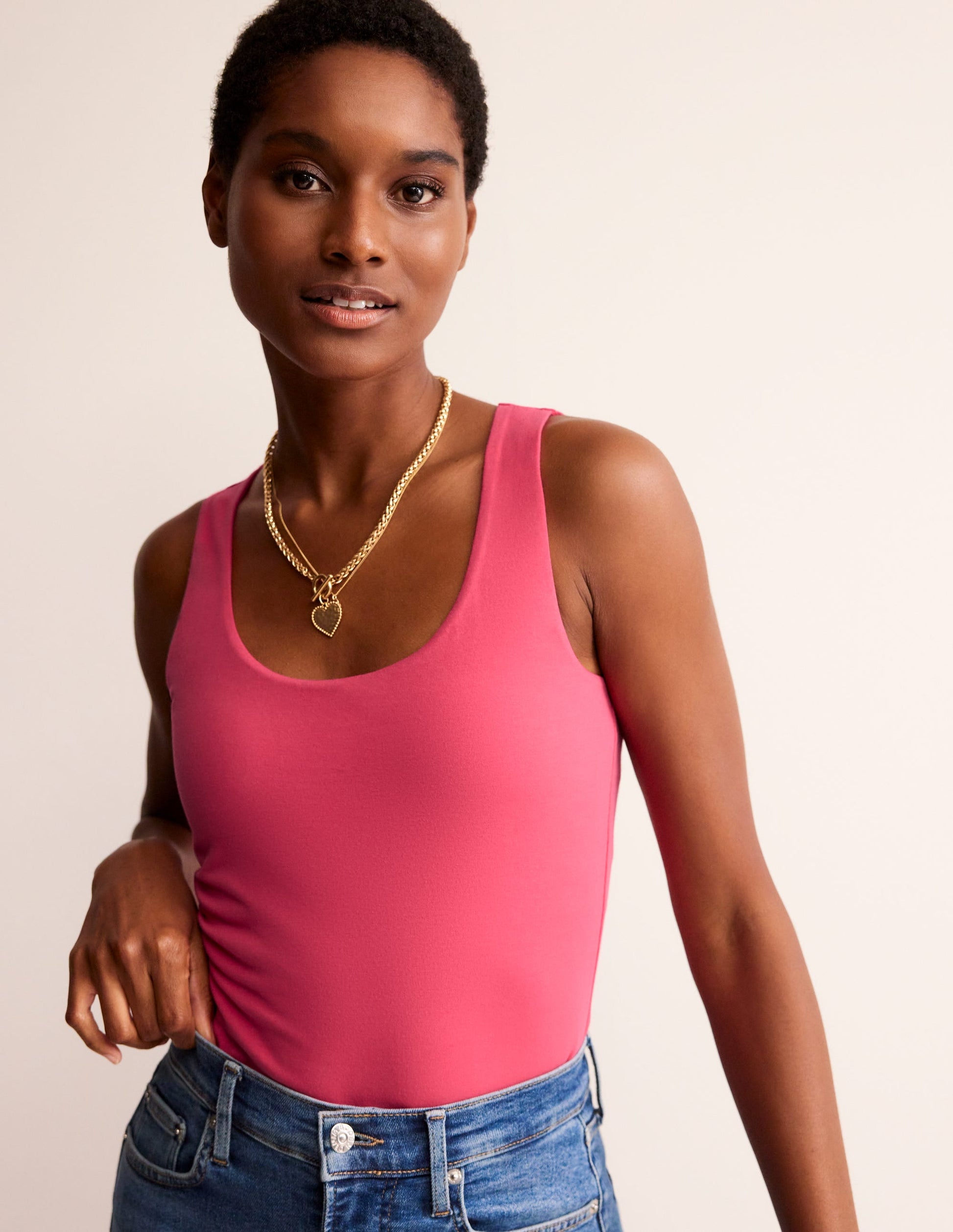 Double Layer Scoop Neck Vest-Rethink Pink-1