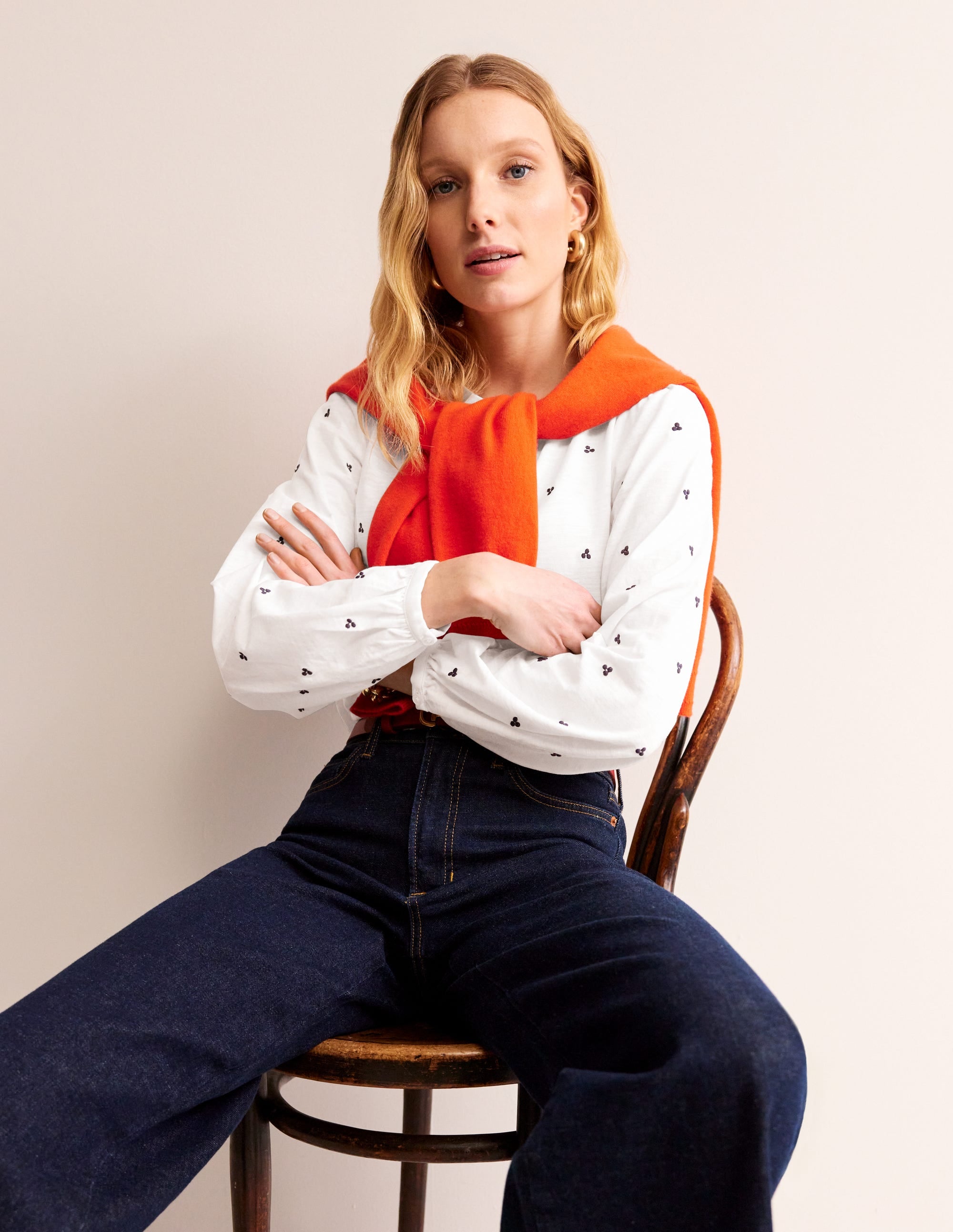 Marina Embroidered Shirt-White, Navy Spot - Image 1