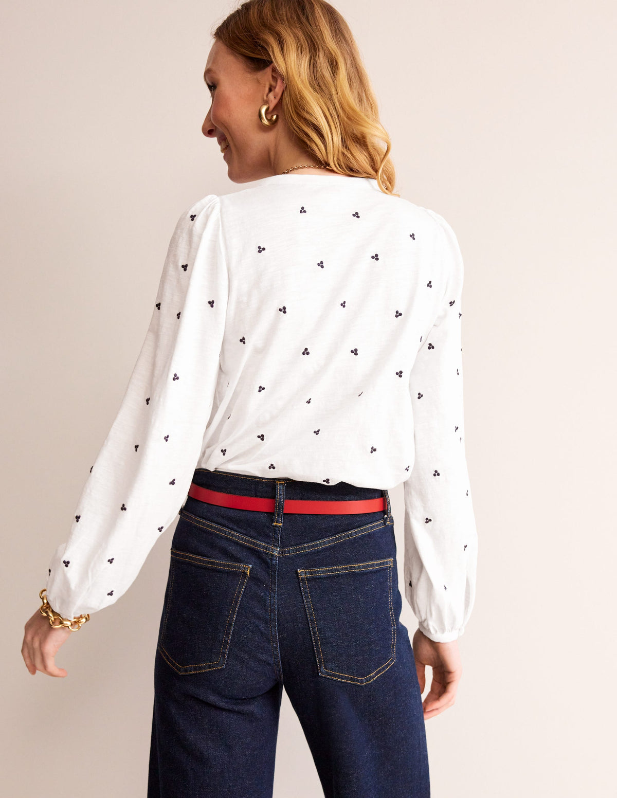 Marina Embroidered Shirt-White, Navy Spot-3