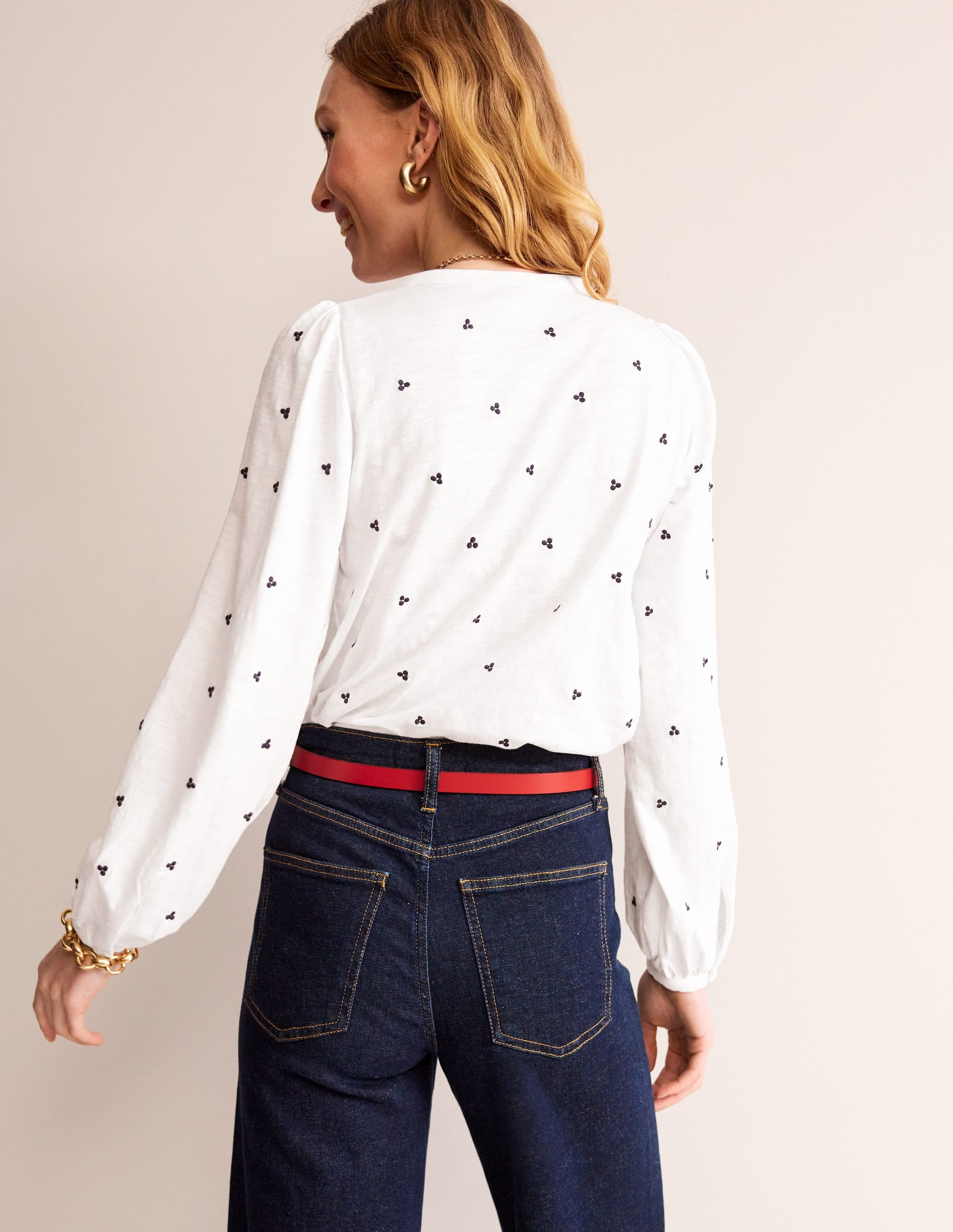 Marina Embroidered Shirt-White, Navy Spot - Image 3
