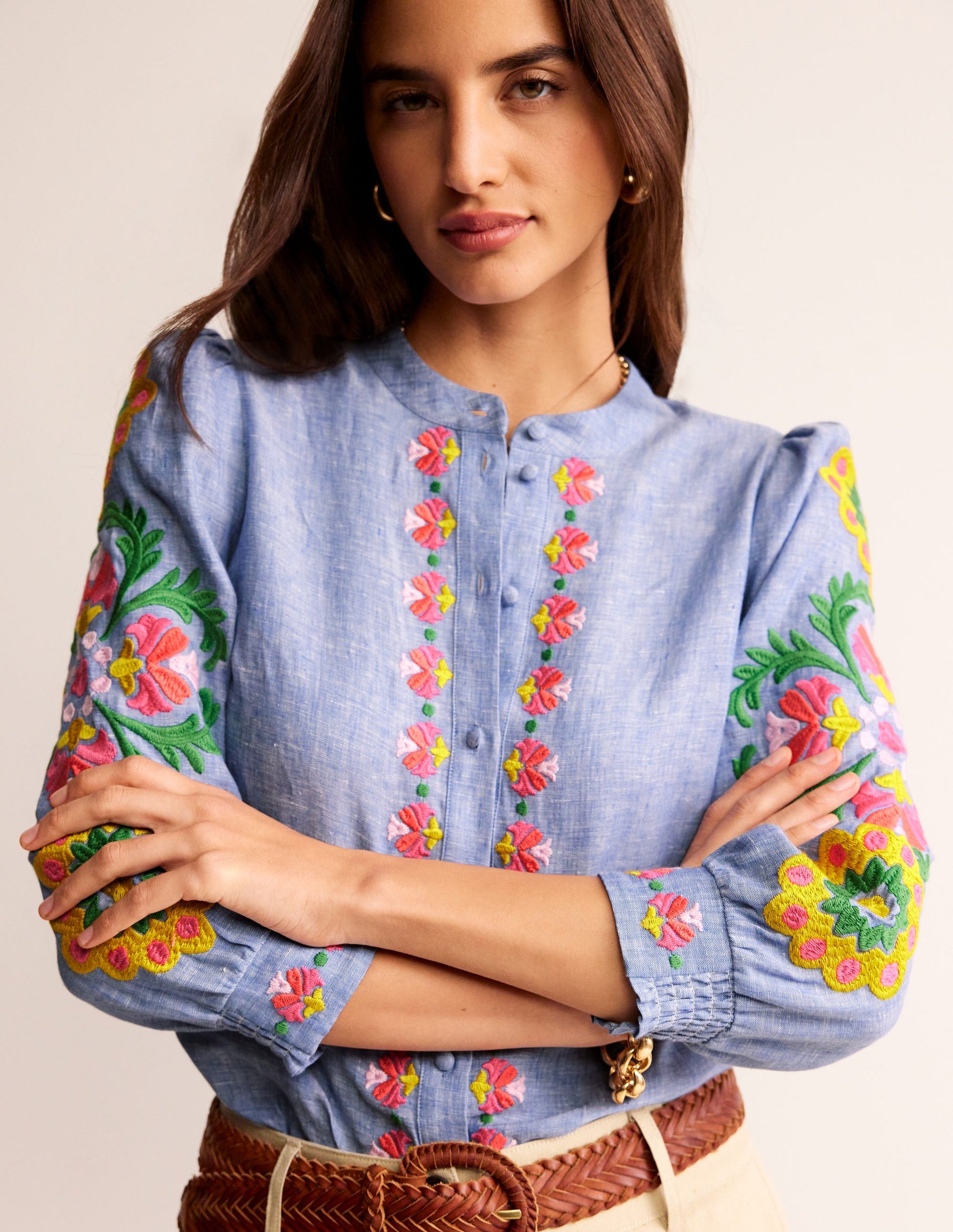 Ava Embroidered Top-Chambray-1