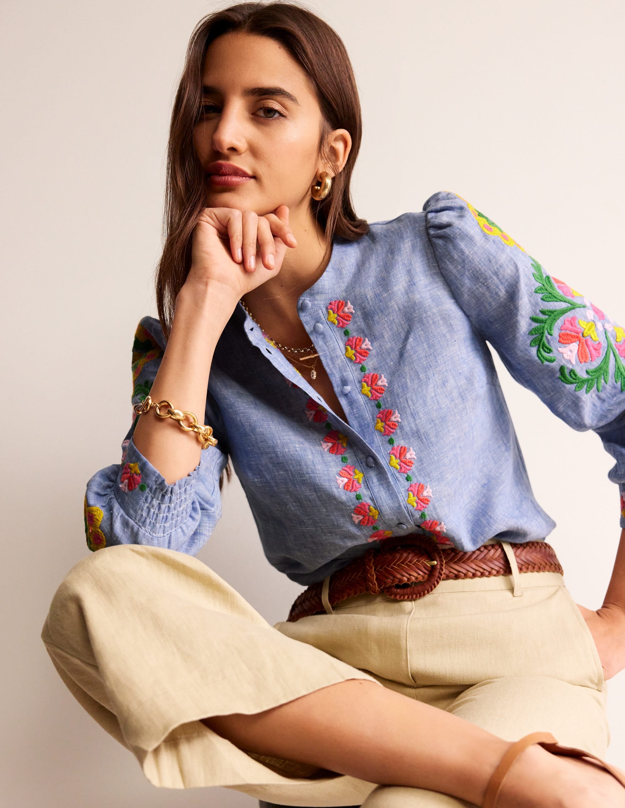 Ava Embroidered Top-Chambray - Image 2
