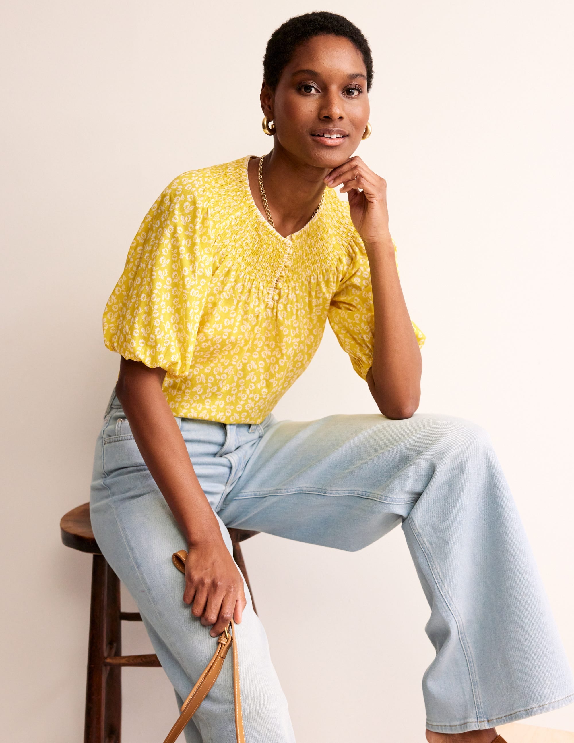 Easy Stitch Detail Top-Passion Fruit, Ditsy Bud - Image 1