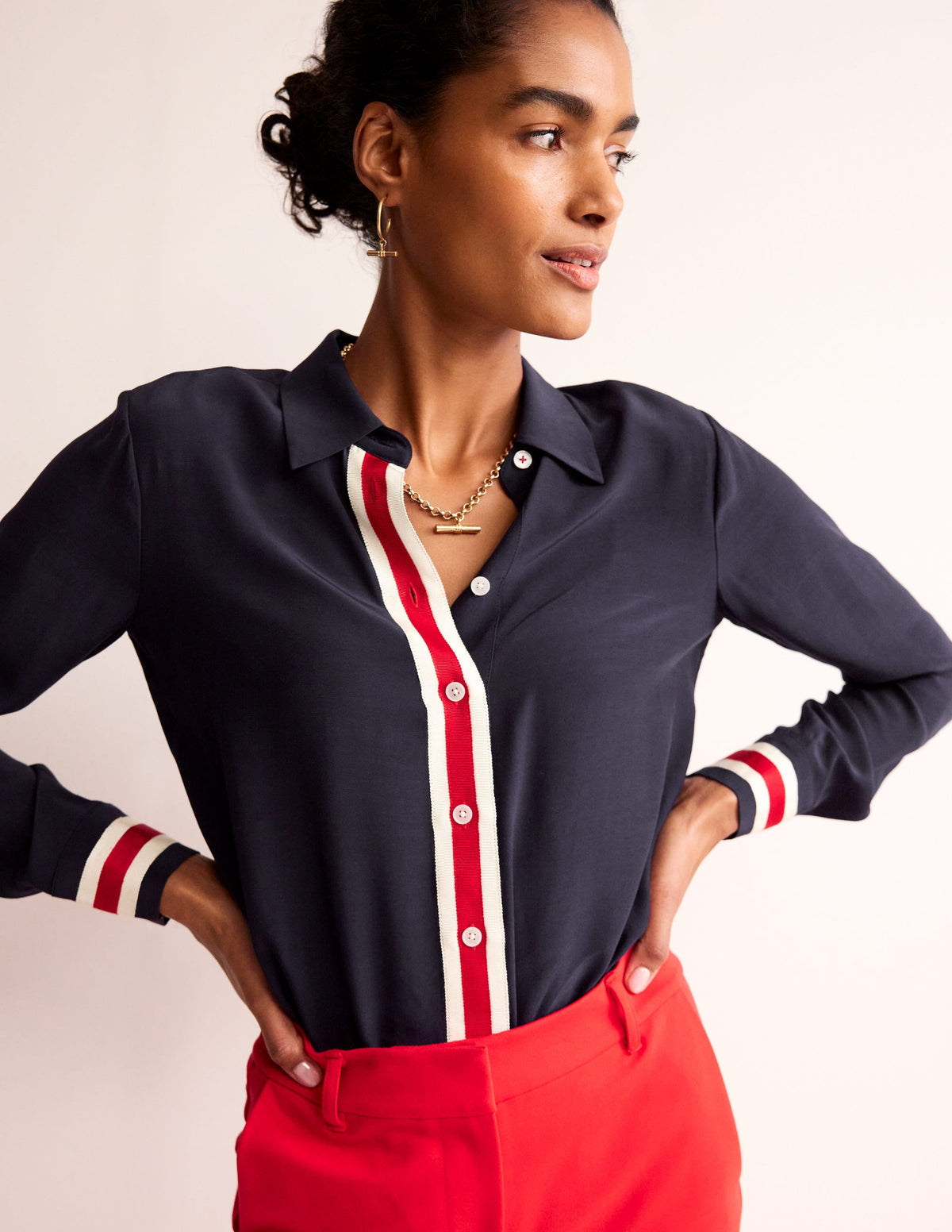 Sienna Tipped Detail Shirt-Navy-1