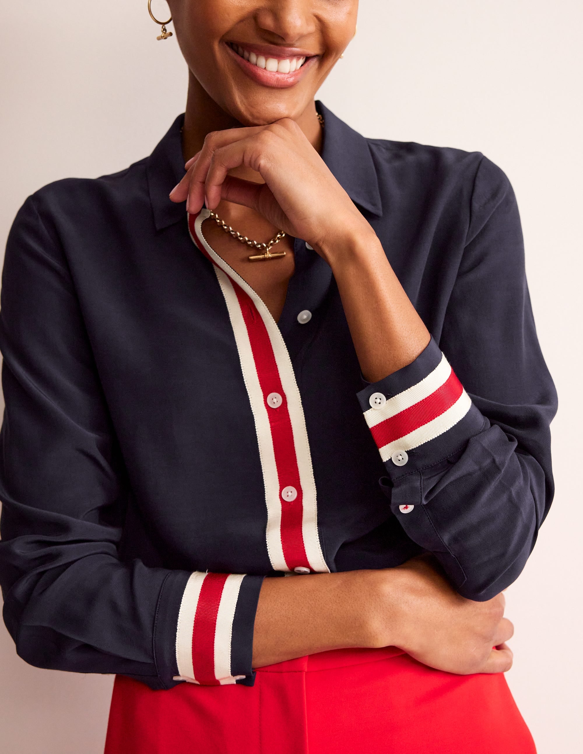 Sienna Tipped Detail Shirt-Navy - Image 2