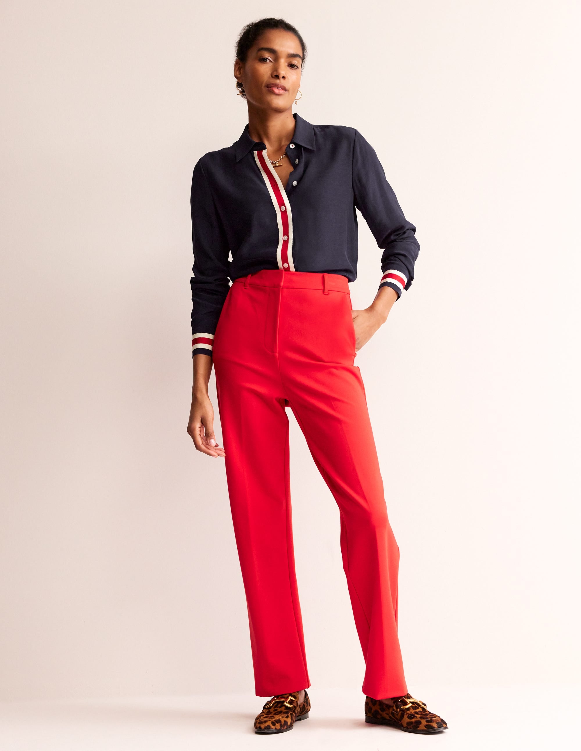 Sienna Tipped Detail Shirt-Navy - Image 4