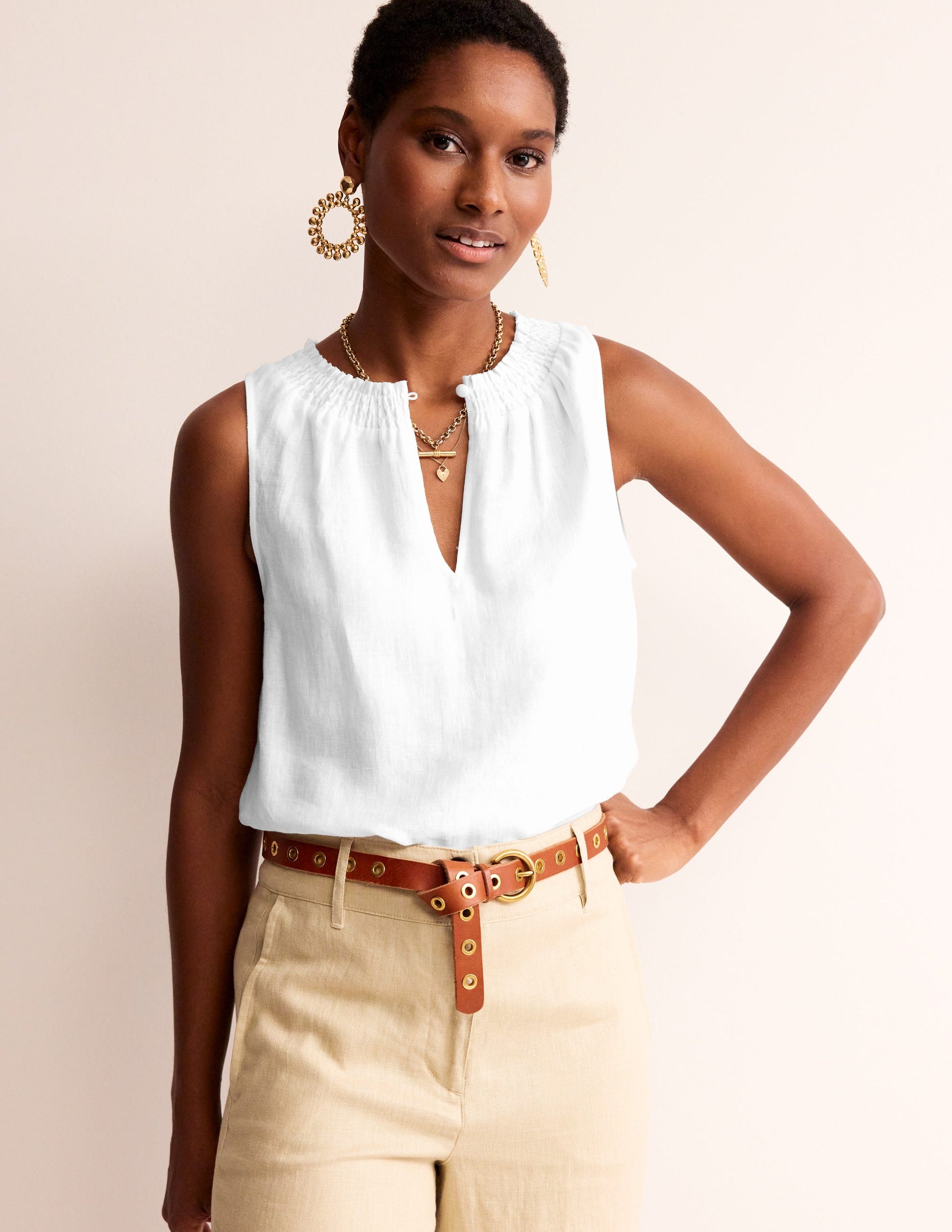 Georgia Linen Sleeveless Top-White-1