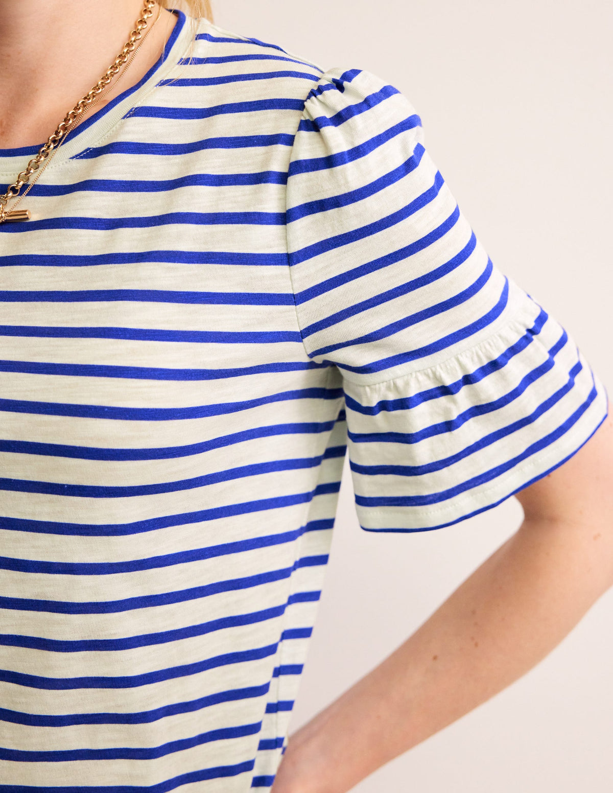 Crew Neck Frill Cuff T-shirt-Ivory, Surf the Web - Image 2