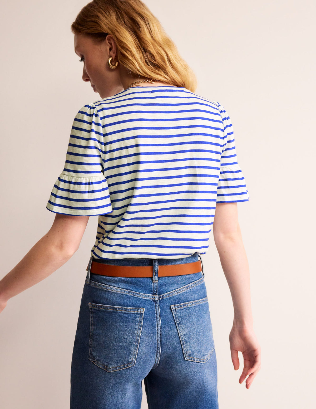 Crew Neck Frill Cuff T-shirt-Ivory, Surf the Web - Image 3