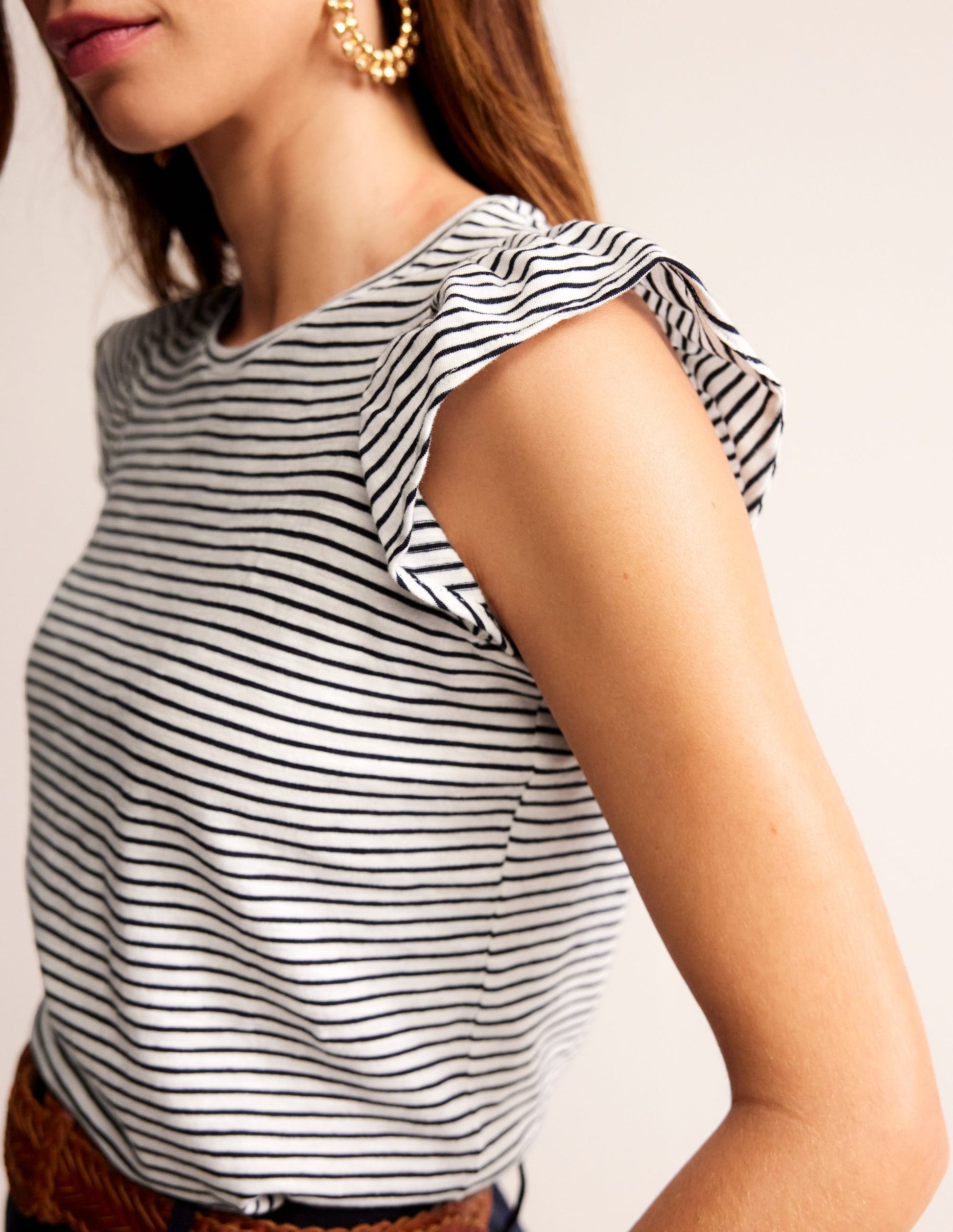 Cotton Flutter Top-Ivory, Navy-2