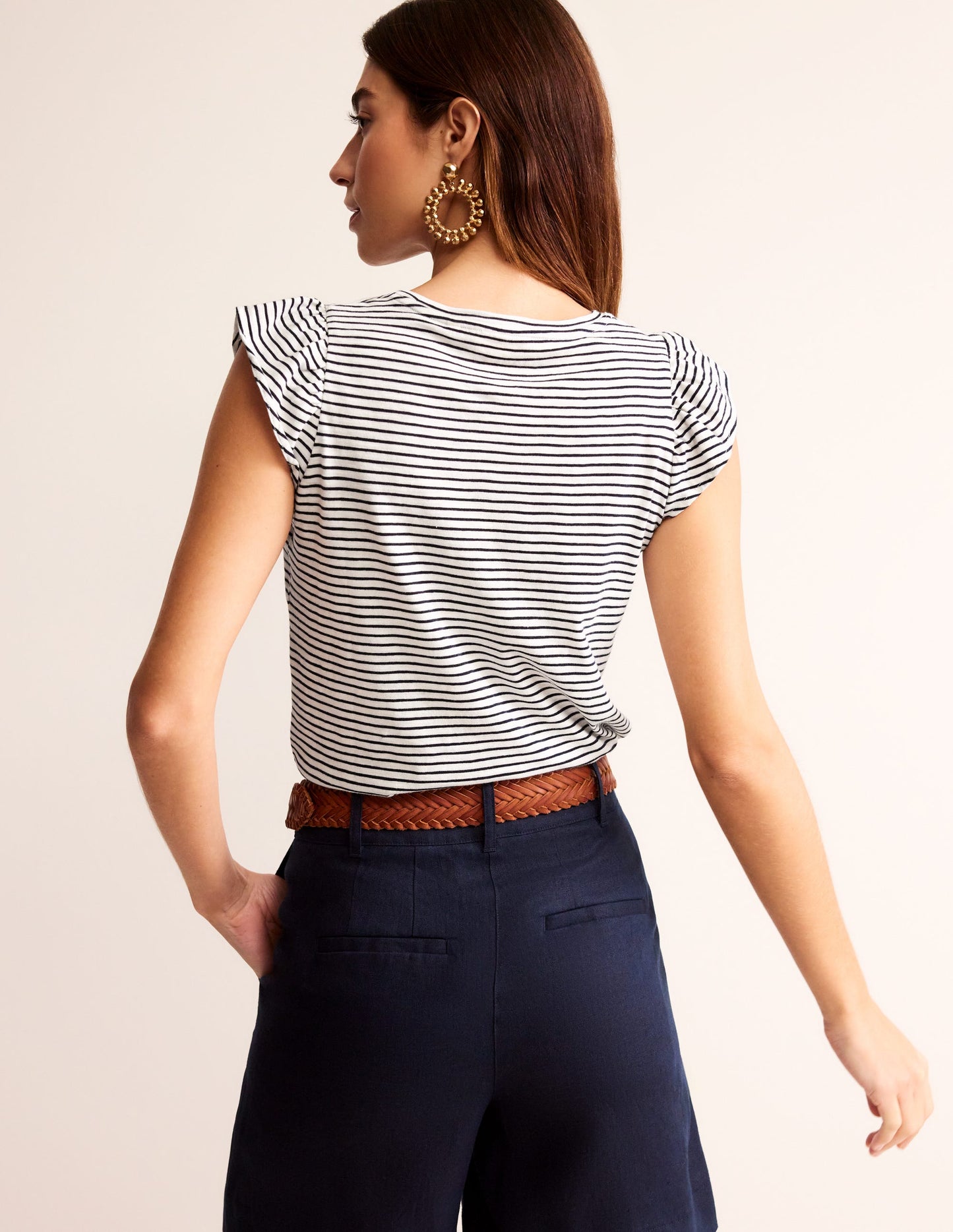 Cotton Flutter Top-Ivory, Navy