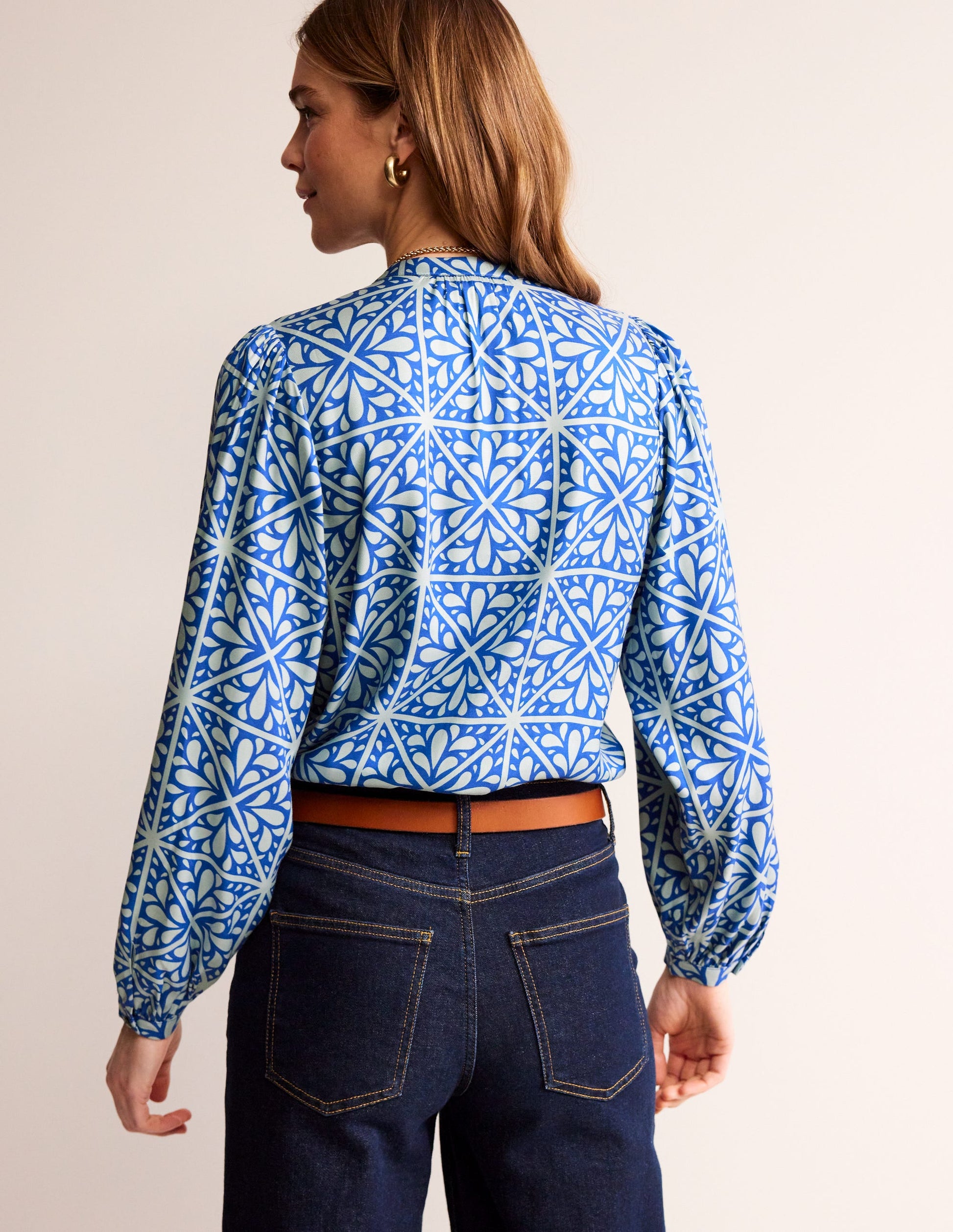 Blouson Sleeve Blouse-Surf The Web, Floral Mosaic-3