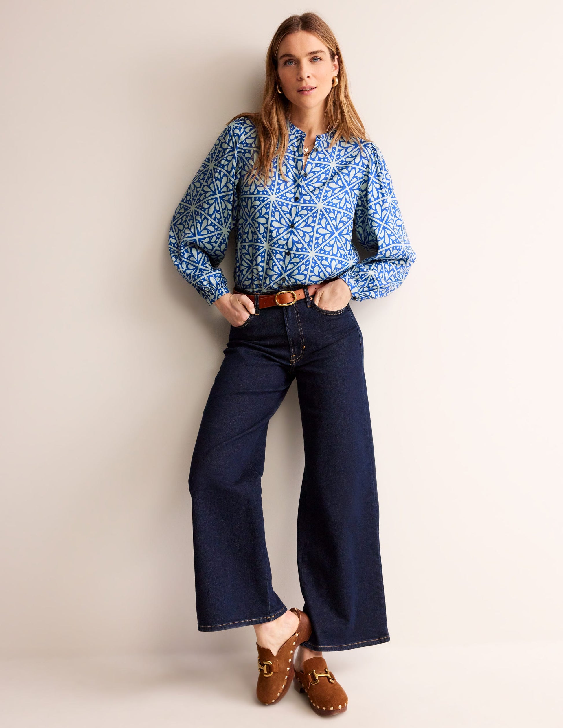 Blouson Sleeve Blouse-Surf The Web, Floral Mosaic-4