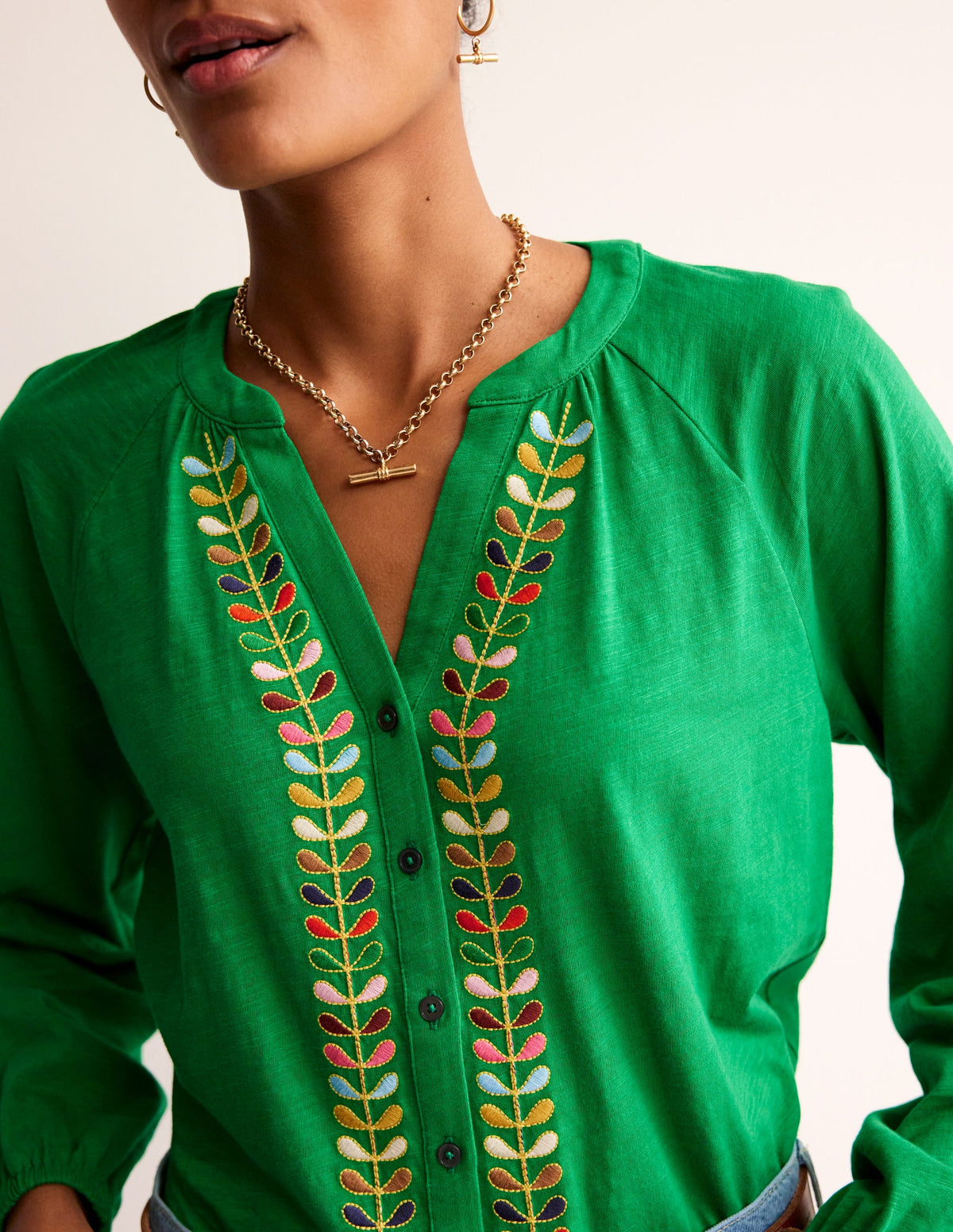 Embroidered Detail Top-Rich Emerald-2