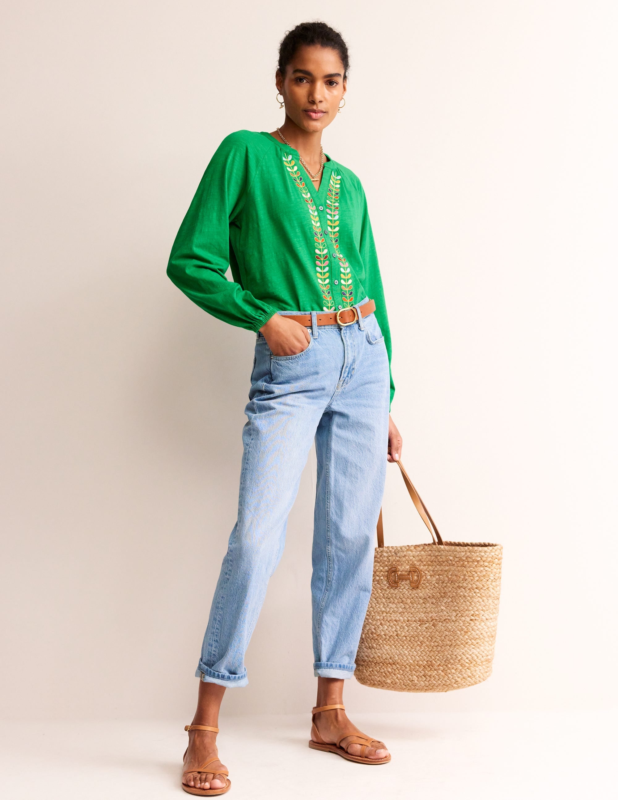 Embroidered Detail Top-Rich Emerald - Image 4