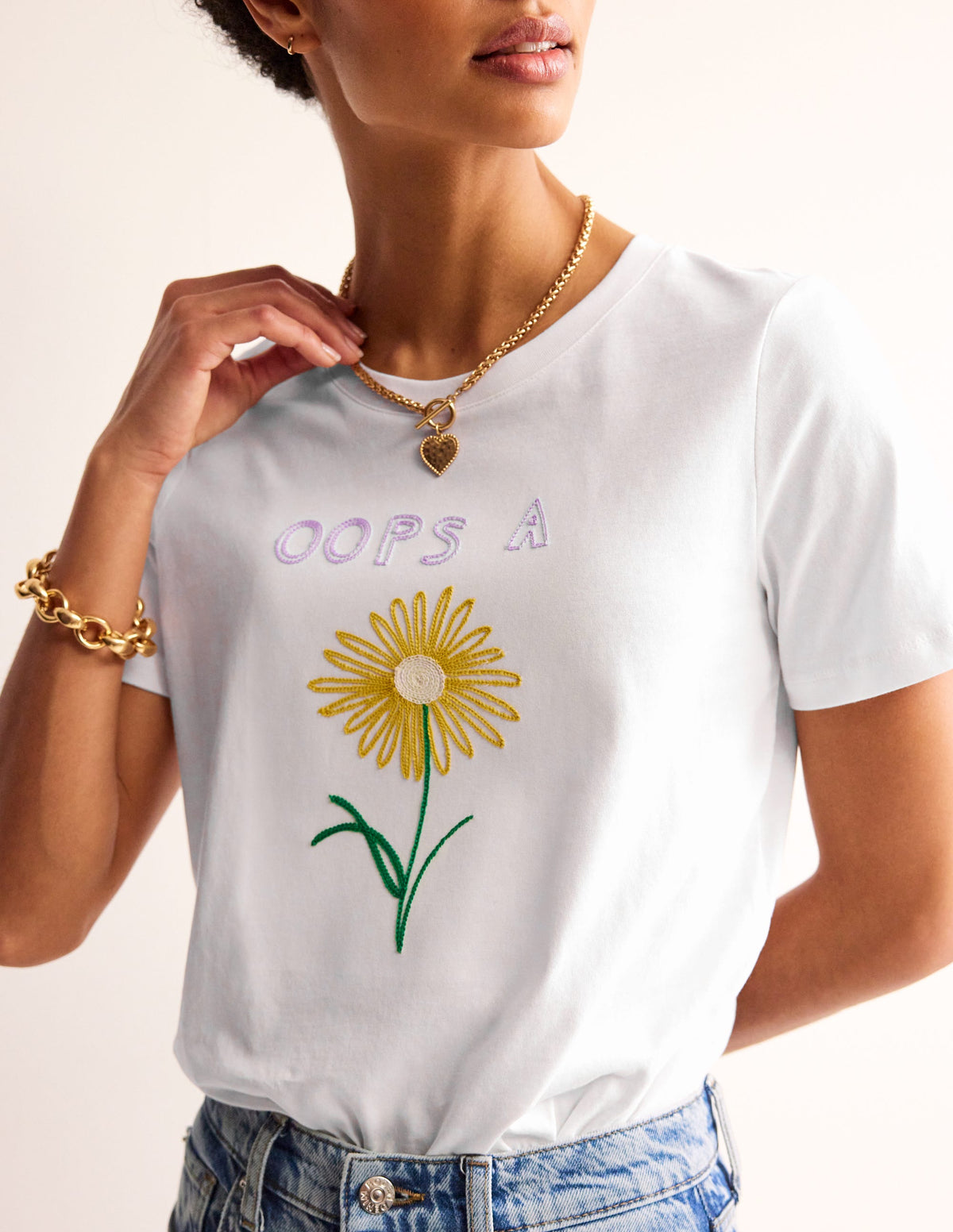 Rosa Embroidered T-Shirt-White, Oops A Daisy-2