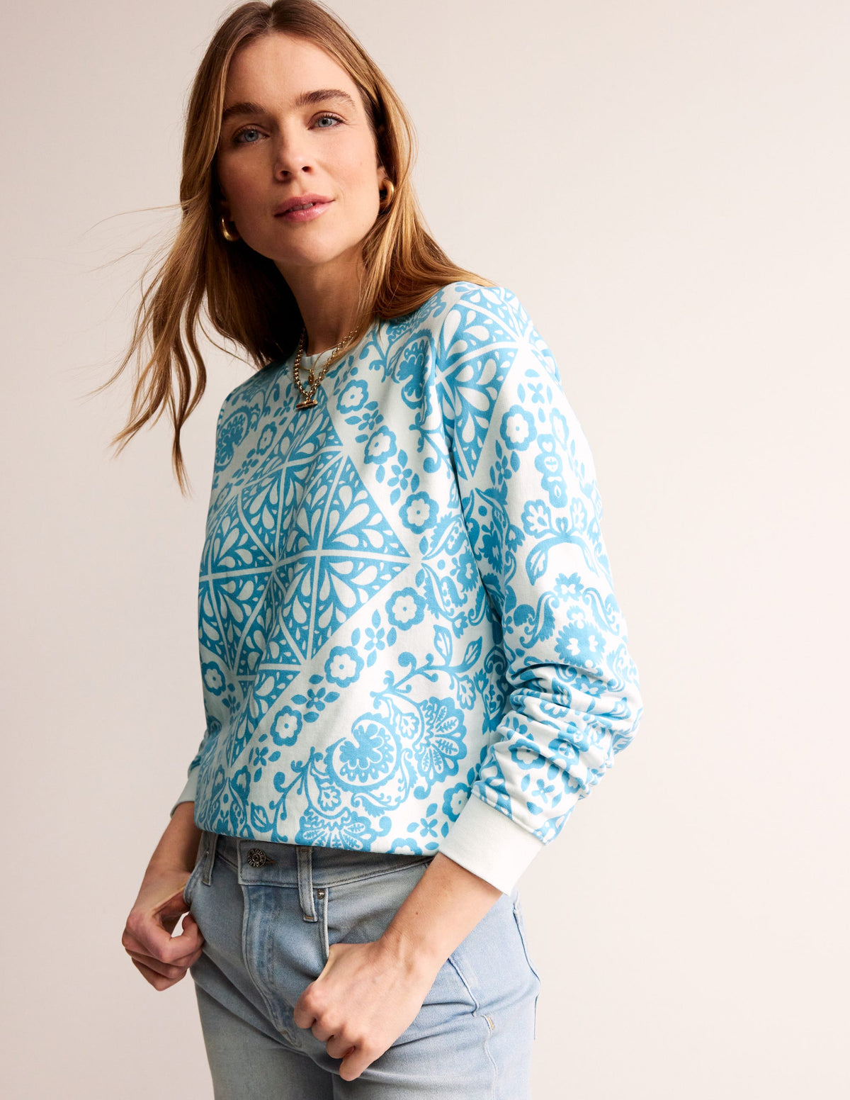 Hannah Printed Sweatshirt-Ivory, Mosaic Terrace-1