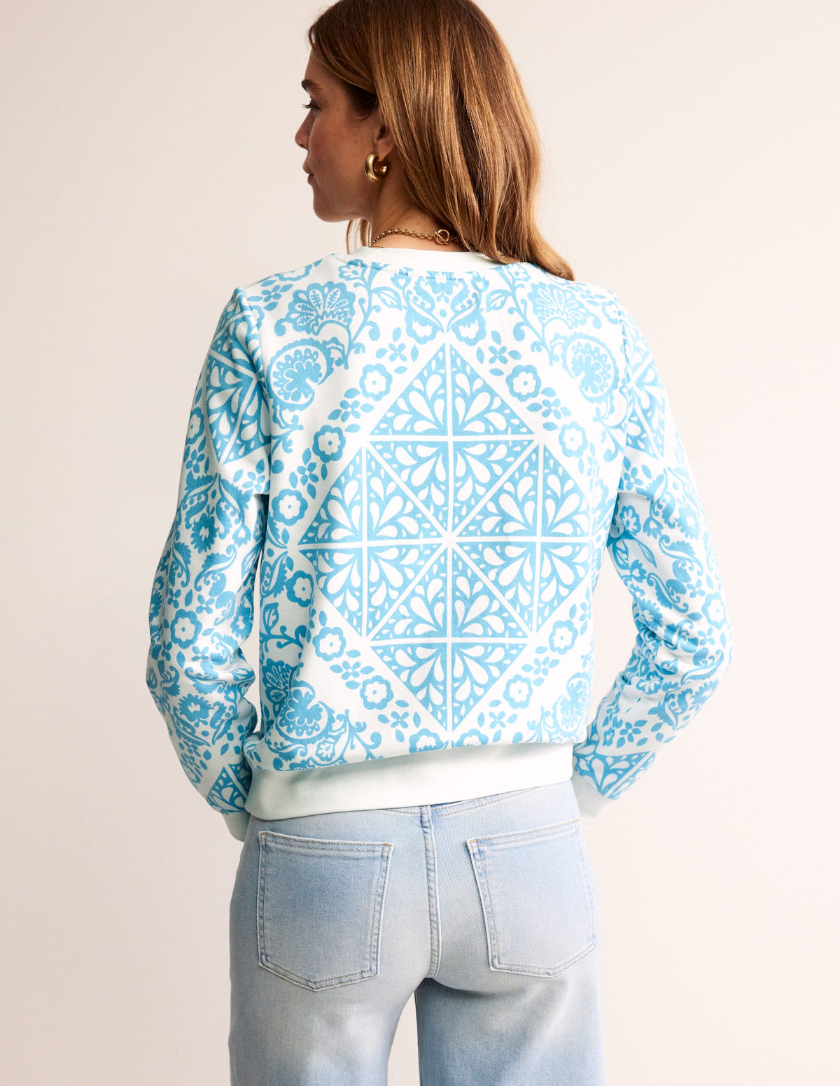 Hannah Printed Sweatshirt-Ivory, Mosaic Terrace - Image 3