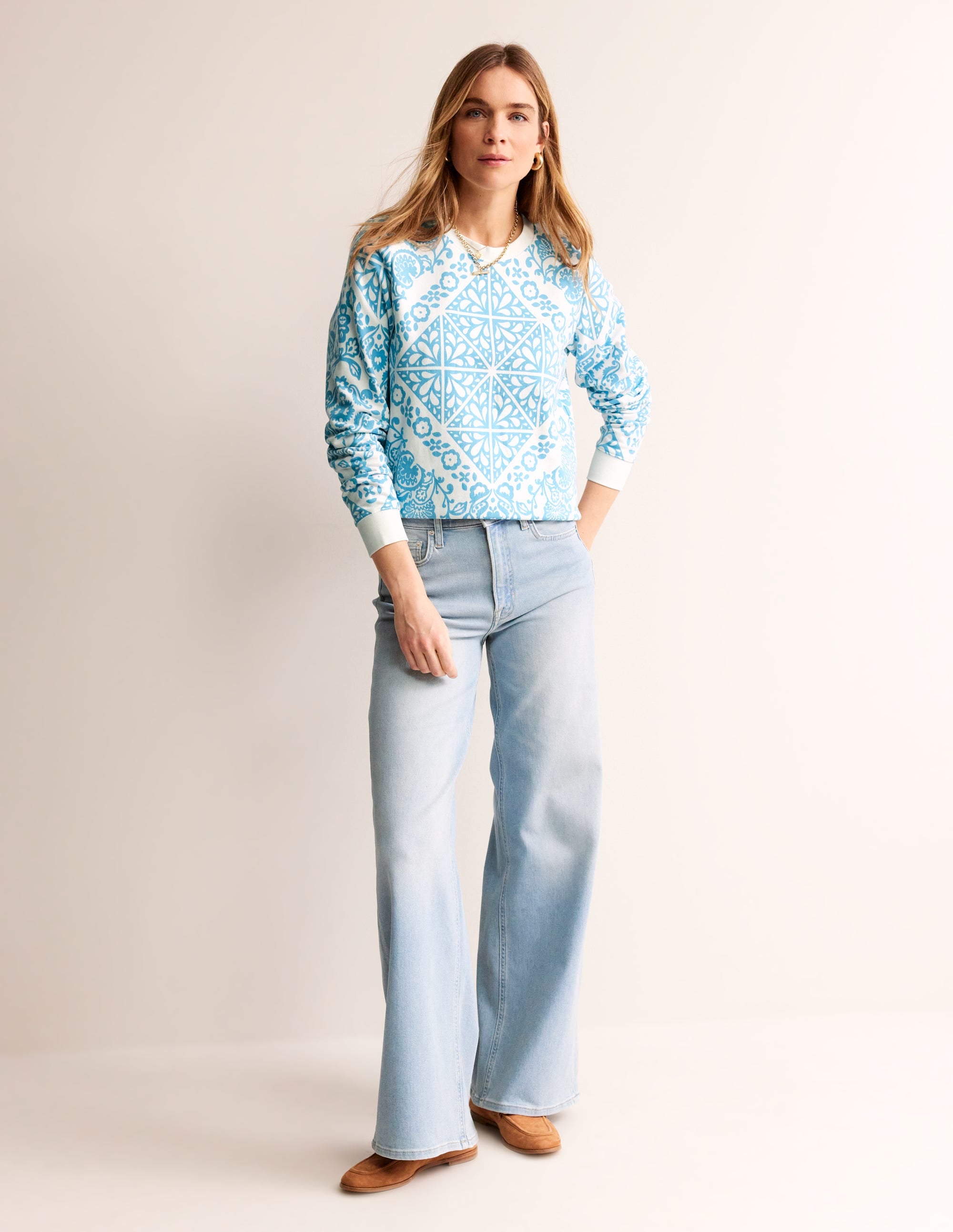 Hannah Printed Sweatshirt-Ivory, Mosaic Terrace - Image 4