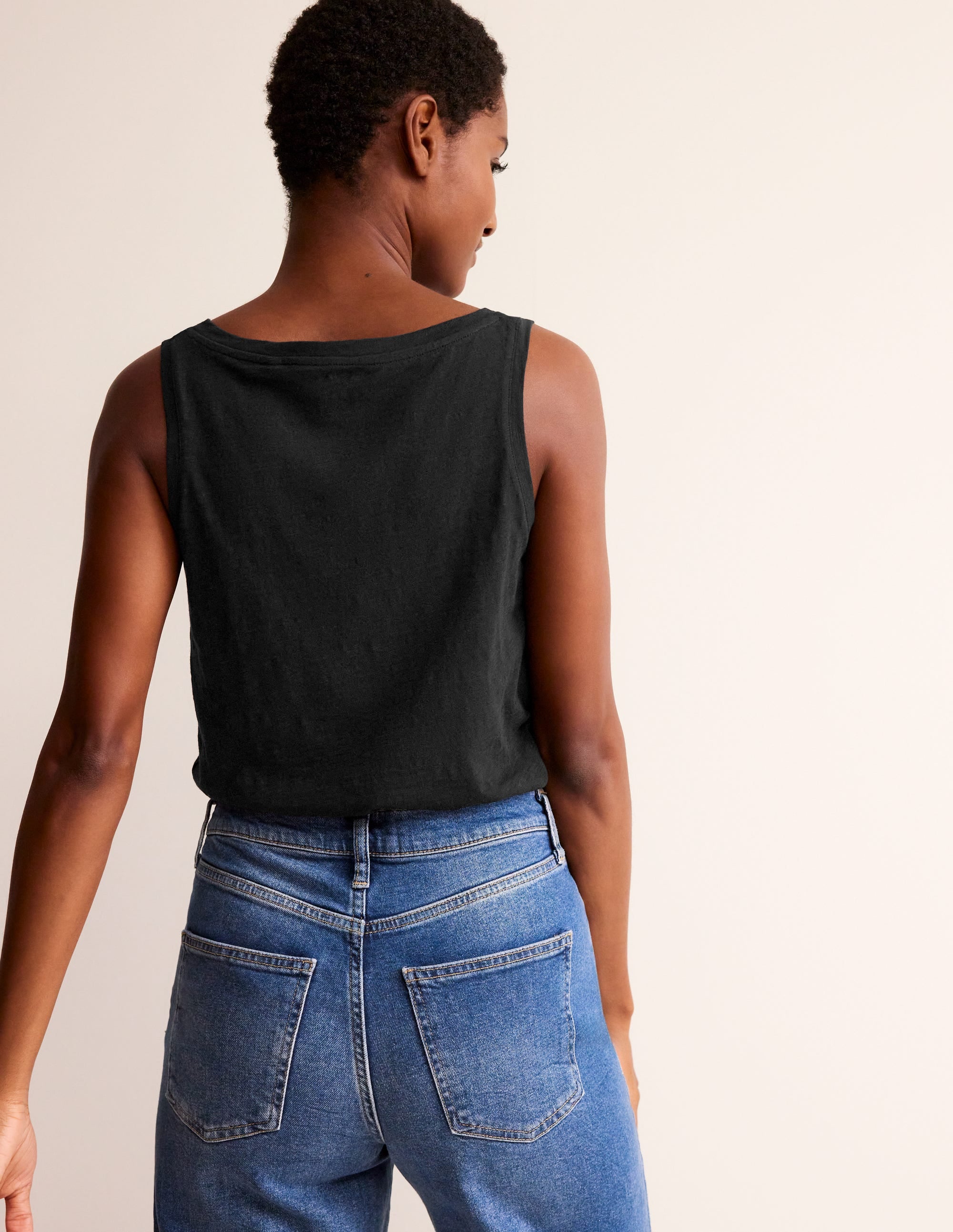 Regular V-Neck Slub Vest-Black - Image 4
