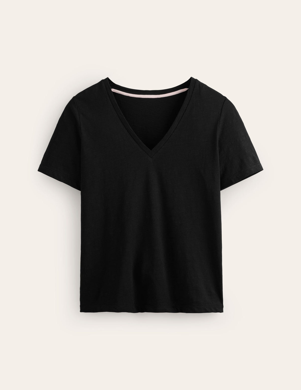 Regular V-Neck Slub T-shirt-Black - Image 5