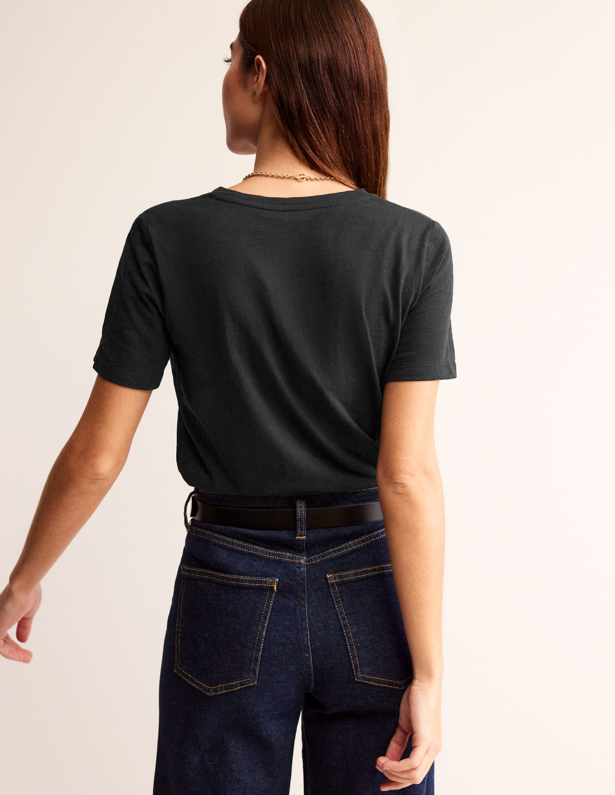 Regular V-Neck Slub T-shirt-Black - Image 3