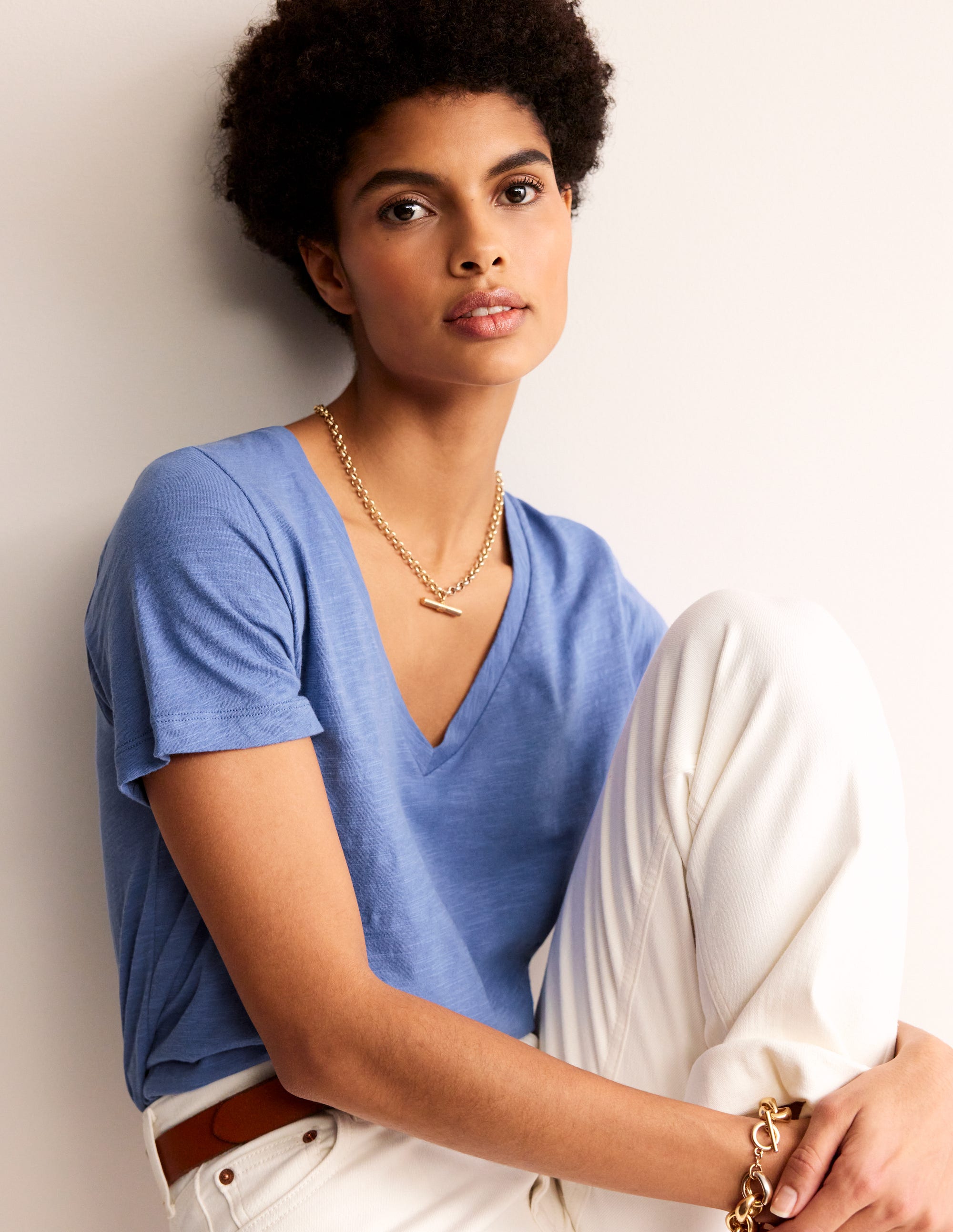 Regular V-Neck Slub T-shirt-Ebb and Flow Blue - Image 1