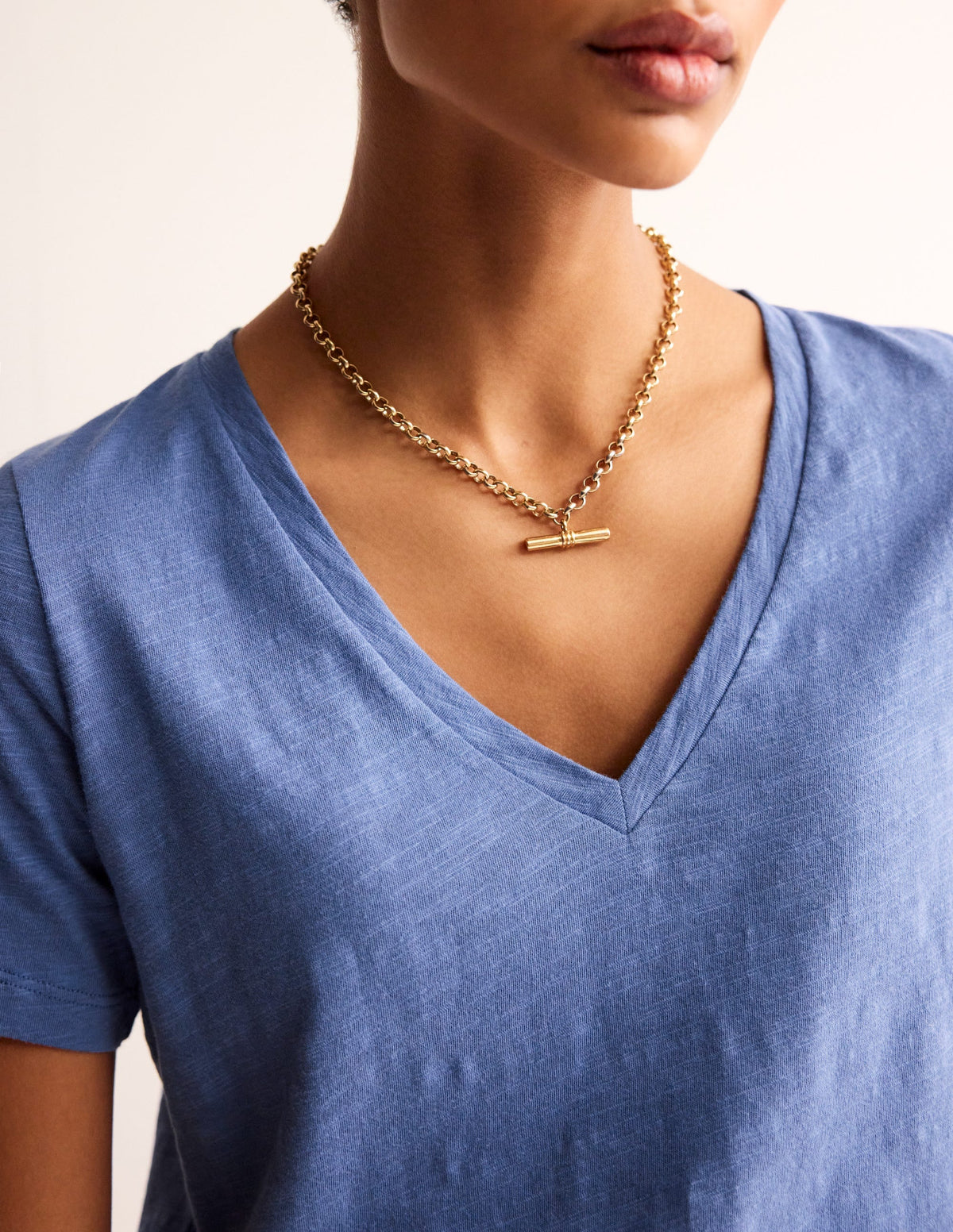 Regular V-Neck Slub T-shirt-Ebb and Flow Blue-2
