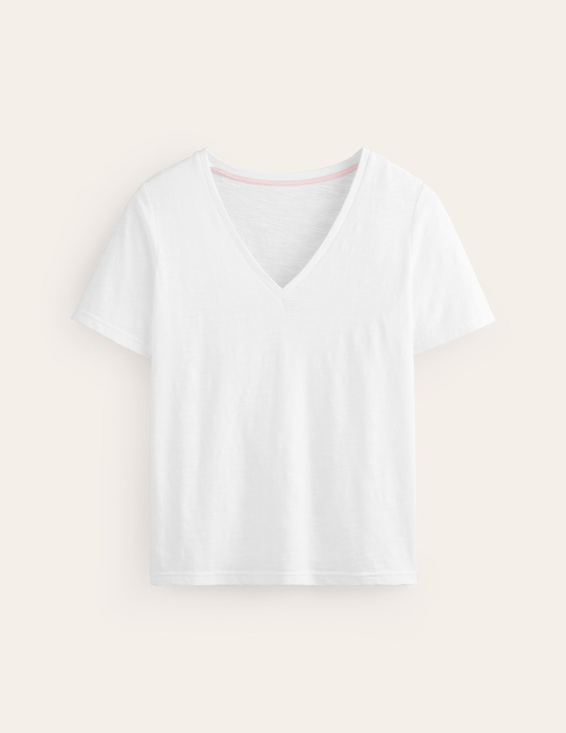 Regular V-Neck Slub T-shirt-White-5