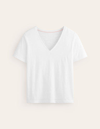 Regular V-Neck Slub T-shirt-White-5