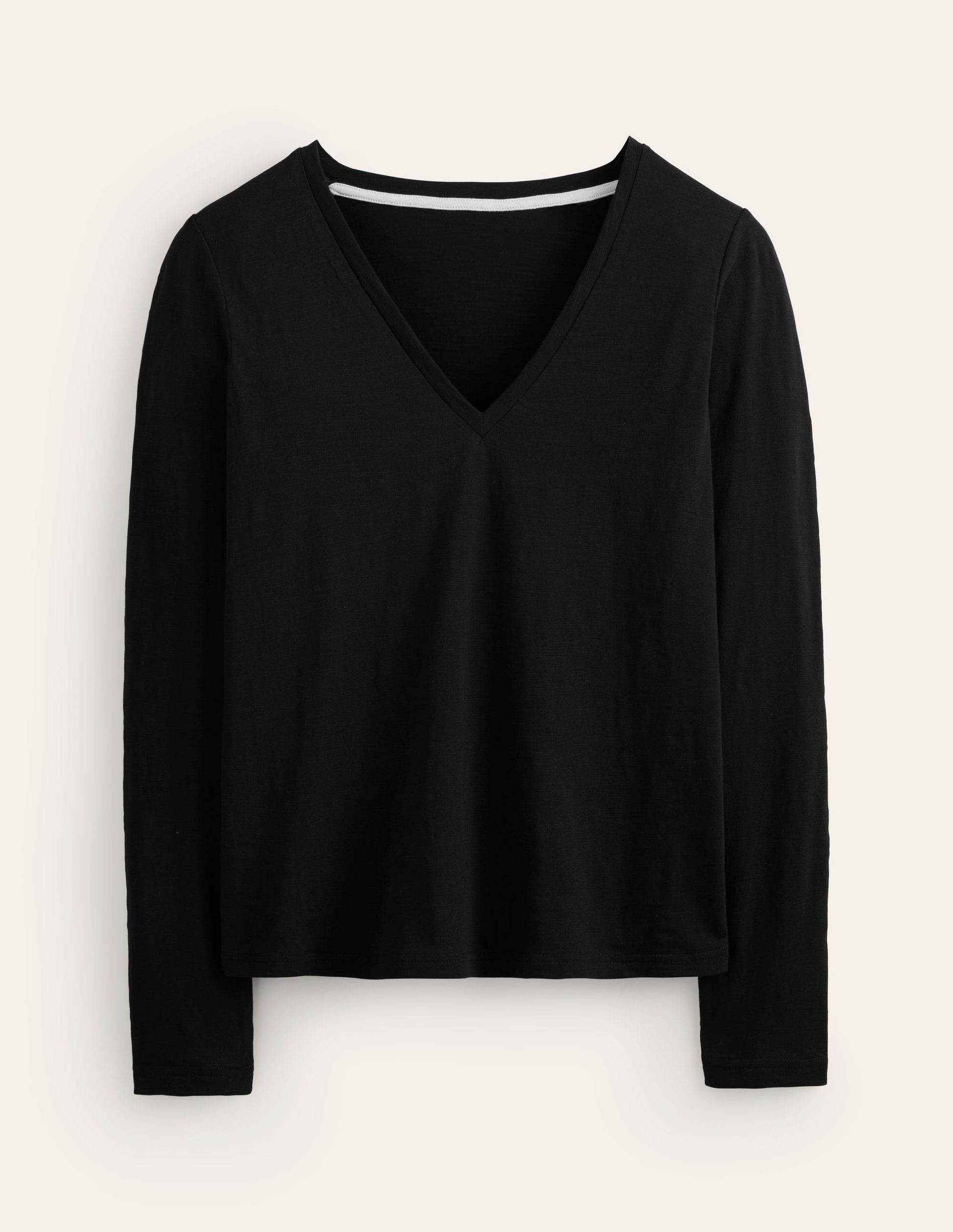 Cotton V-Neck Long Sleeve Top-Black-5