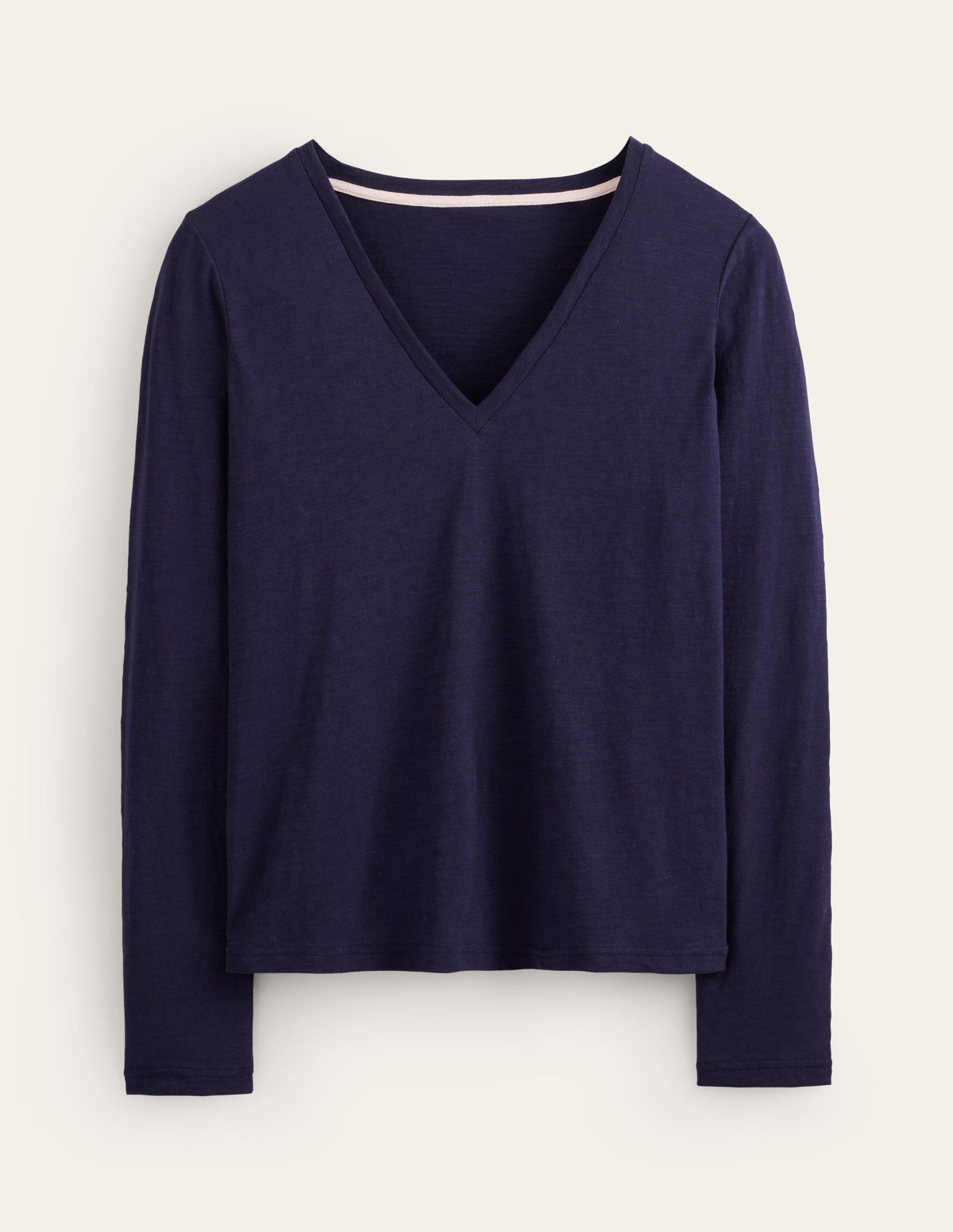 Cotton V-Neck Long Sleeve Top-Navy - Image 6