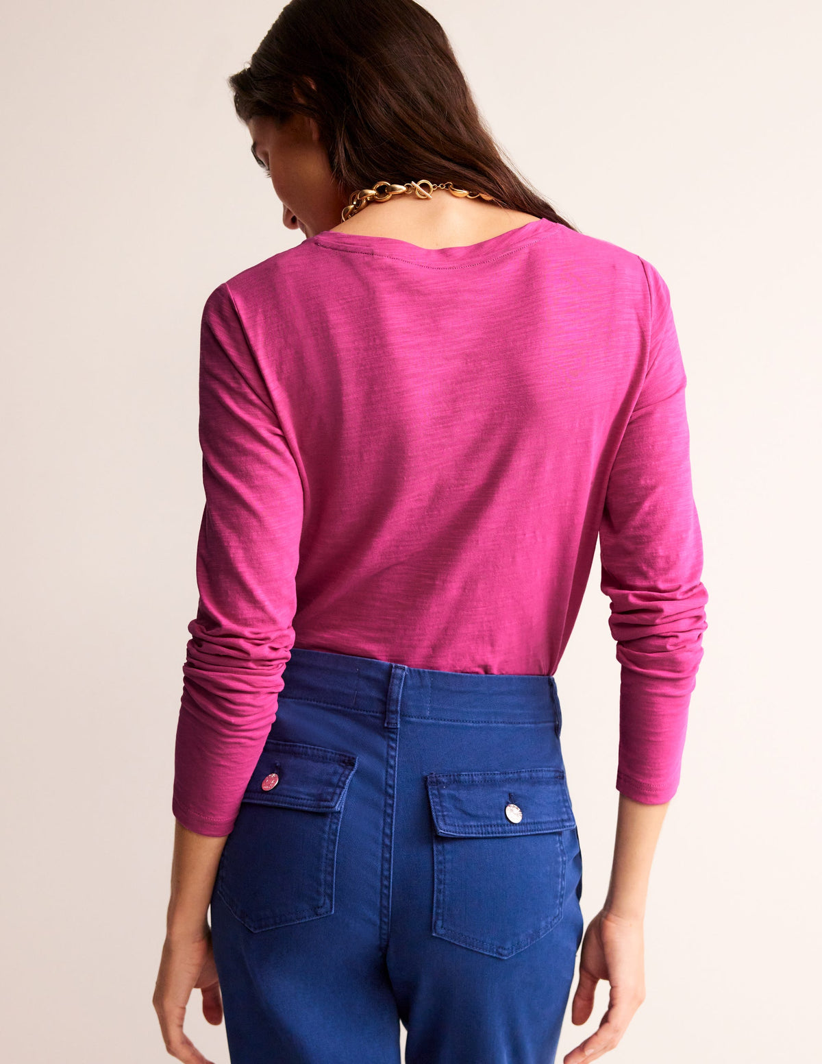 Cotton V-Neck Long Sleeve Top-Sangria Sunset - Image 3