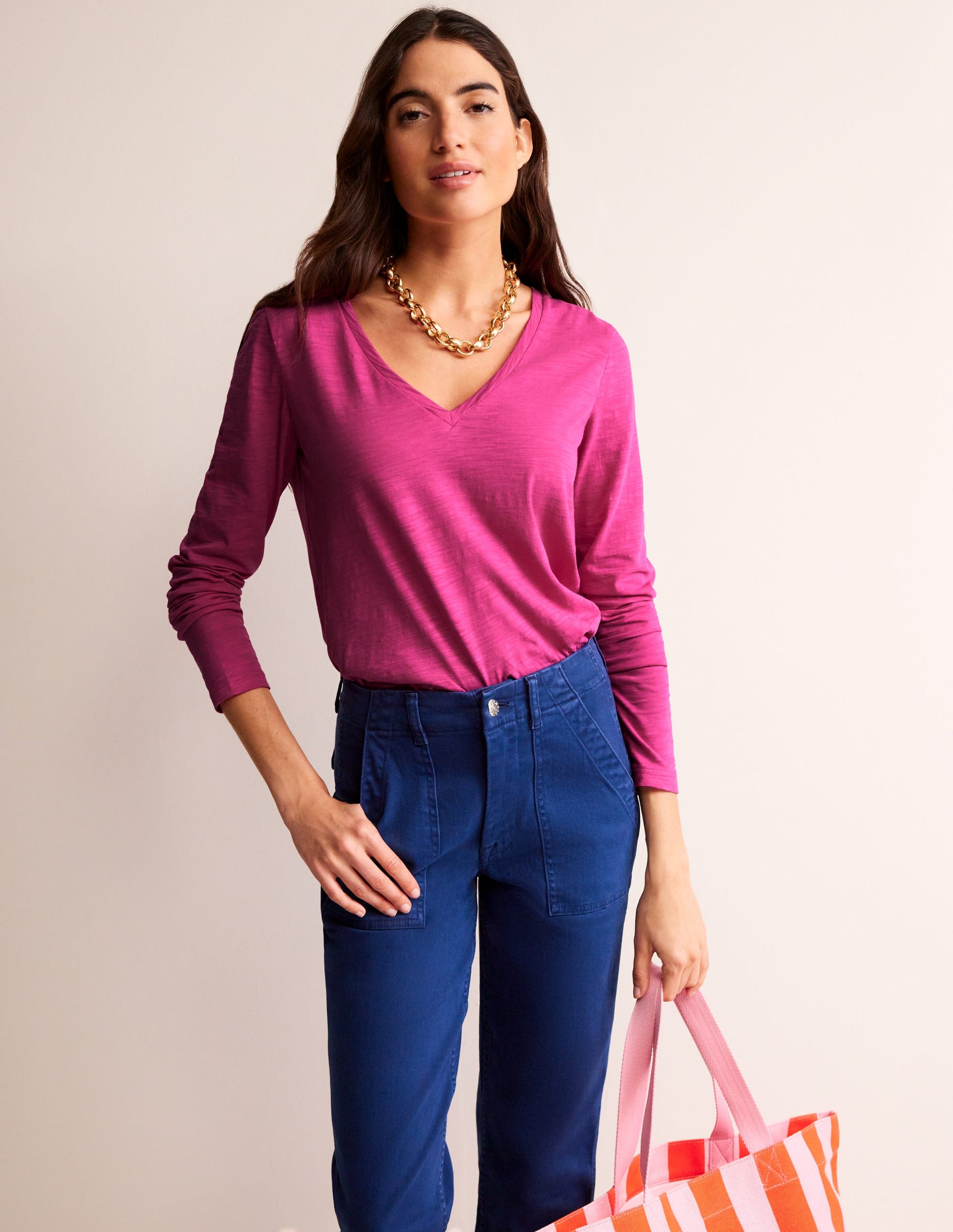 Cotton V-Neck Long Sleeve Top-Sangria Sunset-4