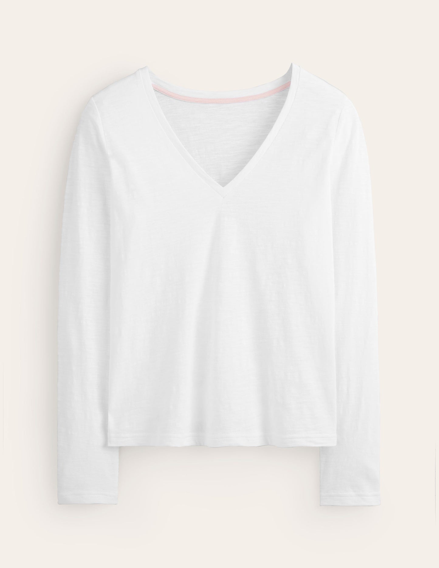 Cotton V-Neck Long Sleeve Top-White