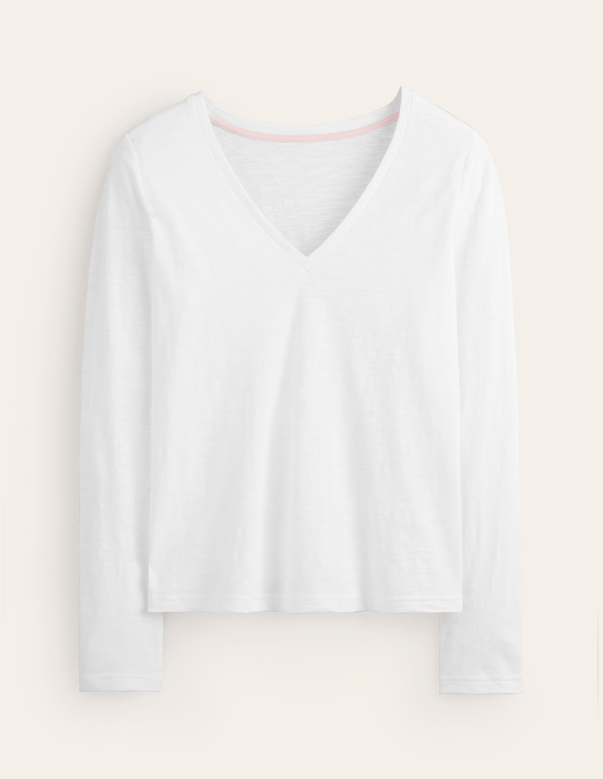 Cotton V-Neck Long Sleeve Top-White - Image 5