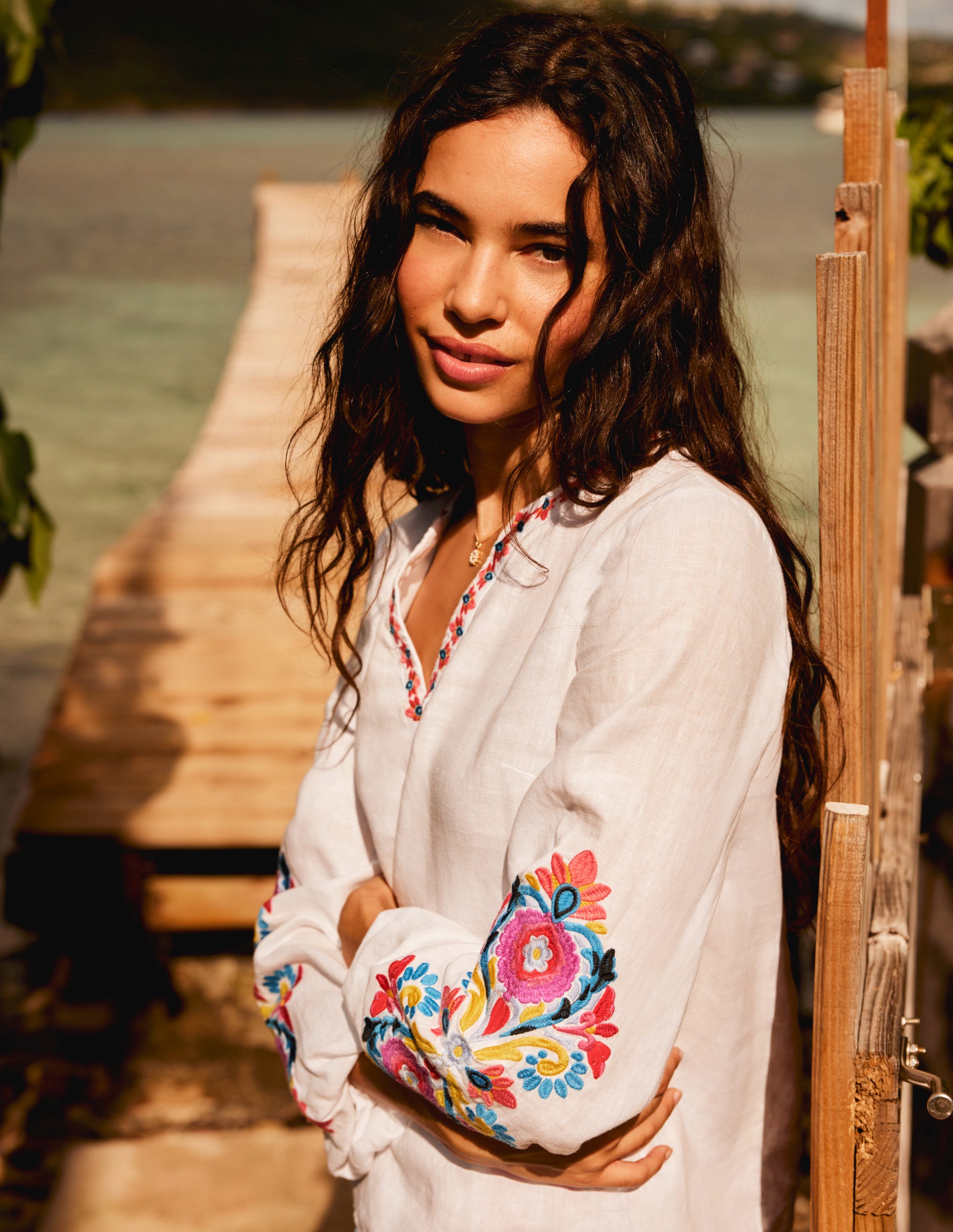 Bonnie Linen Top-White, Multi Floral - Image 7