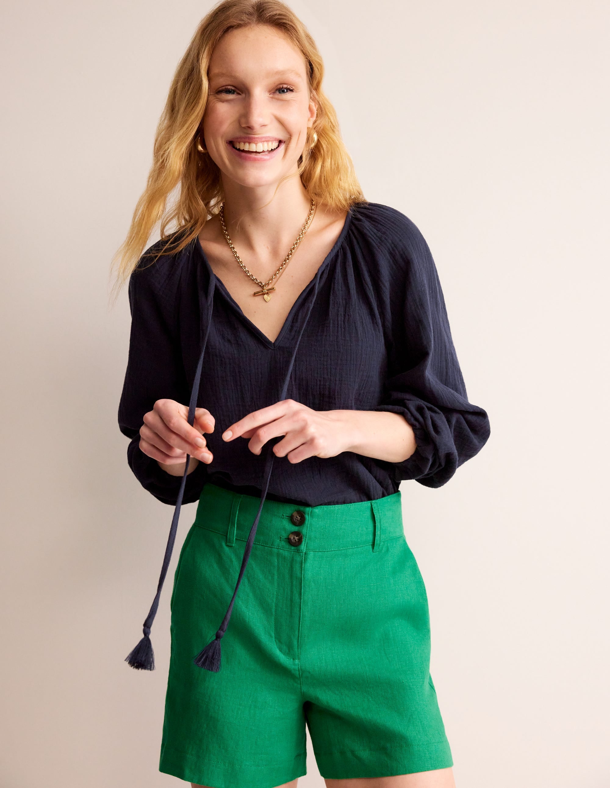 Serena Double Cloth Blouse-Navy - Image 1