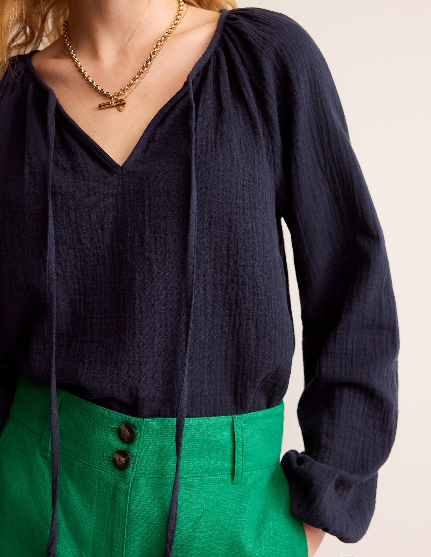 Serena Double Cloth Blouse-Navy