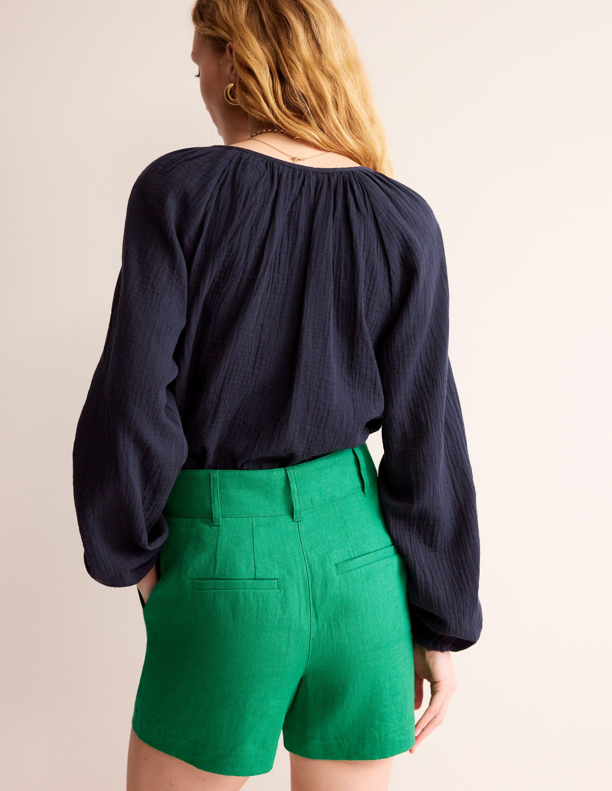 Serena Double Cloth Blouse-Navy - Image 3