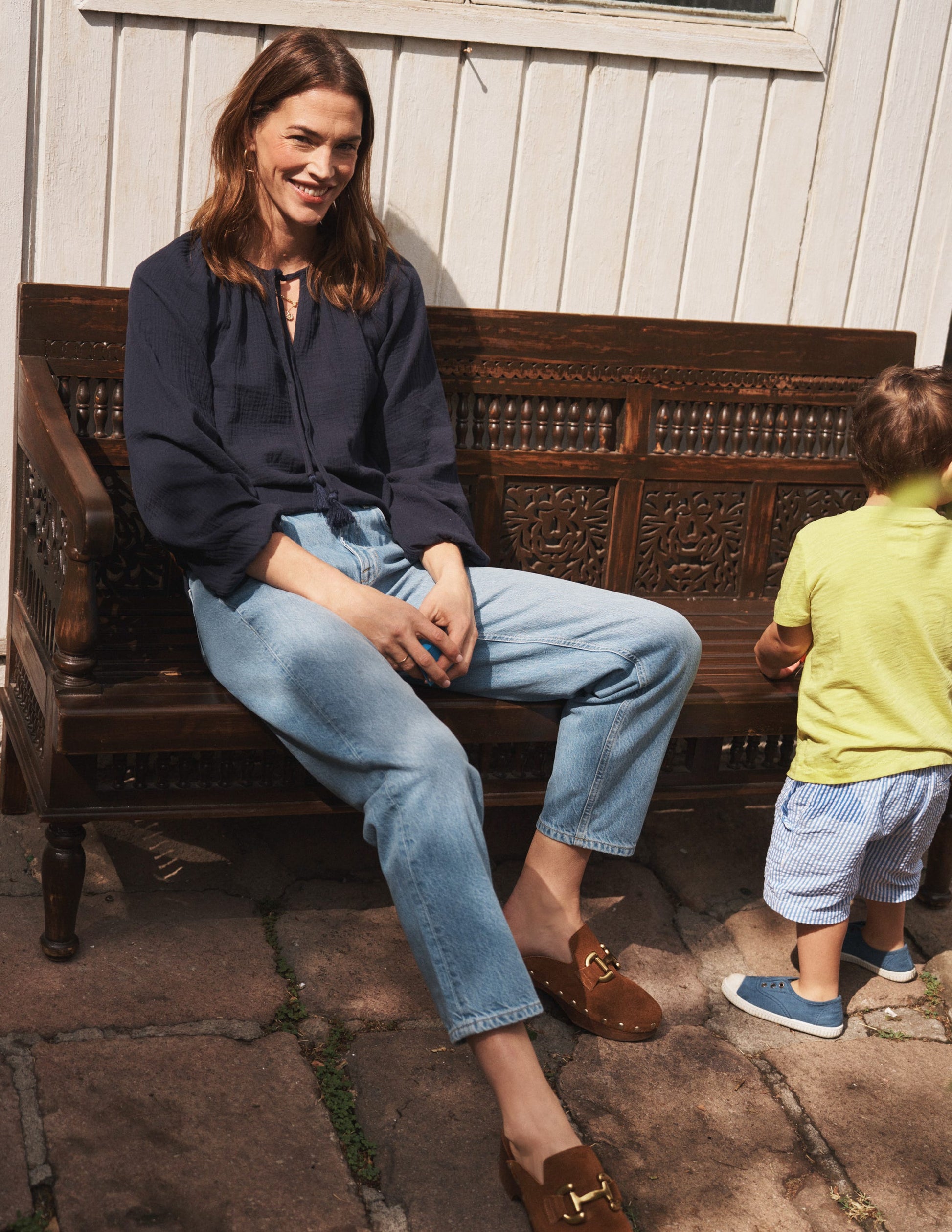 Serena Double Cloth Blouse-Navy-5